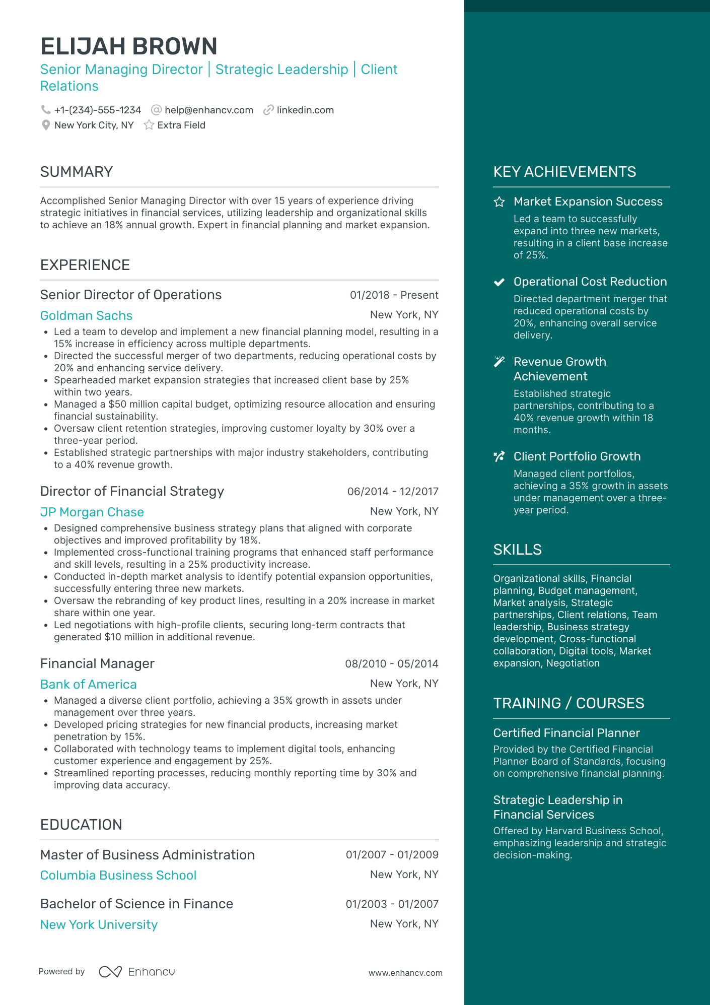 Senior Managing Director Resume Example