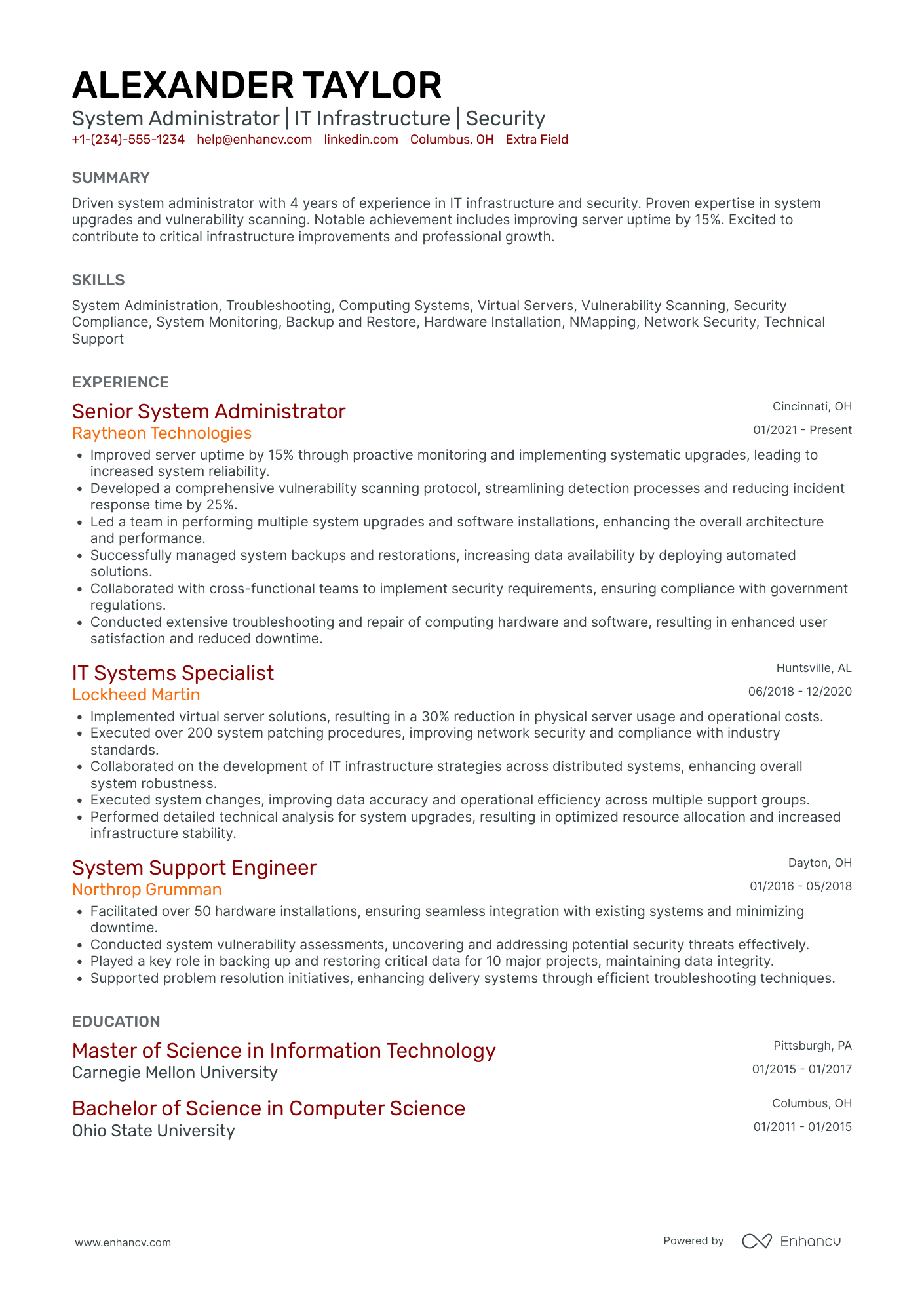 Entry Level IT Network Administrator Resume Example