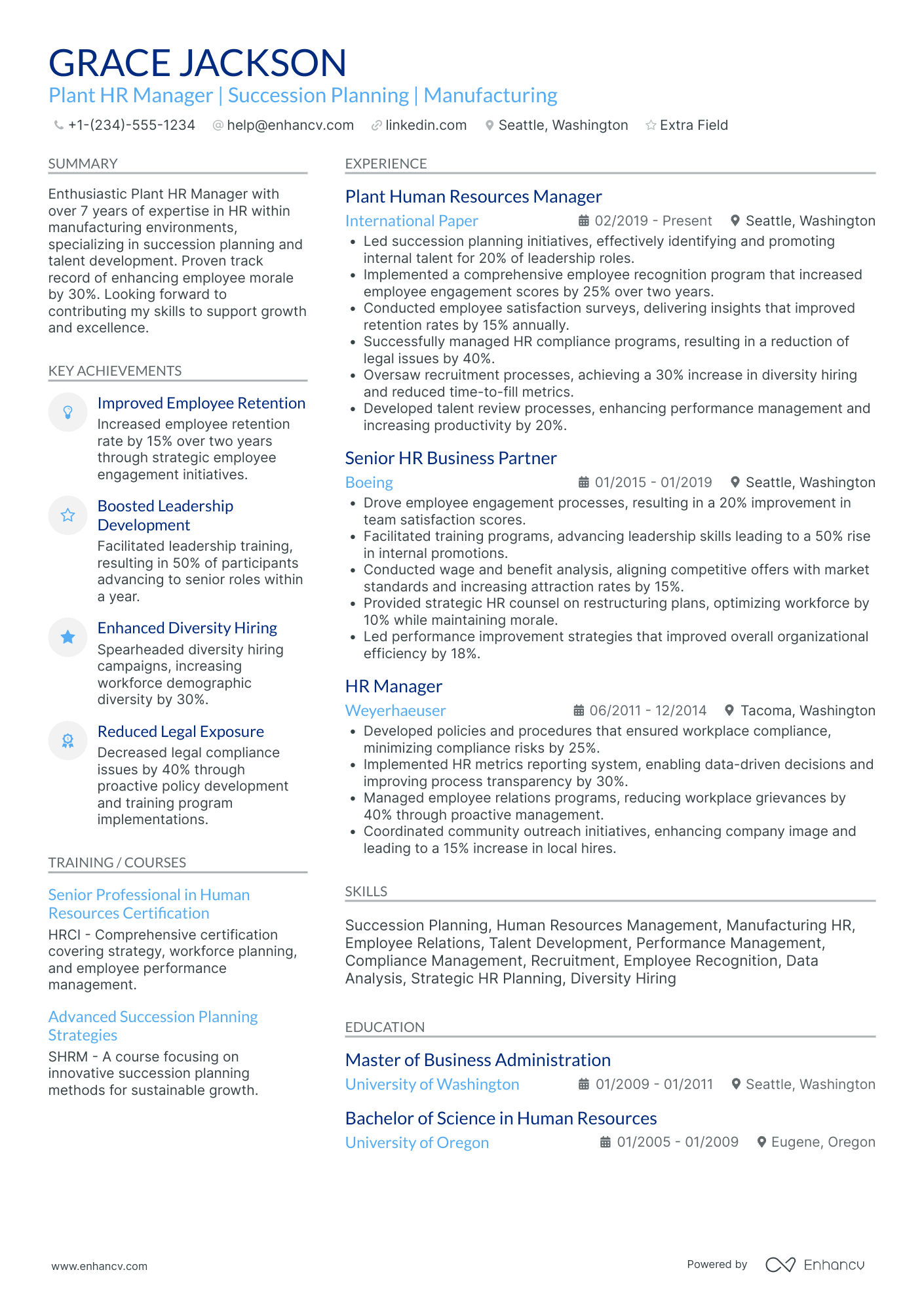 Factory HR Manager Resume Example