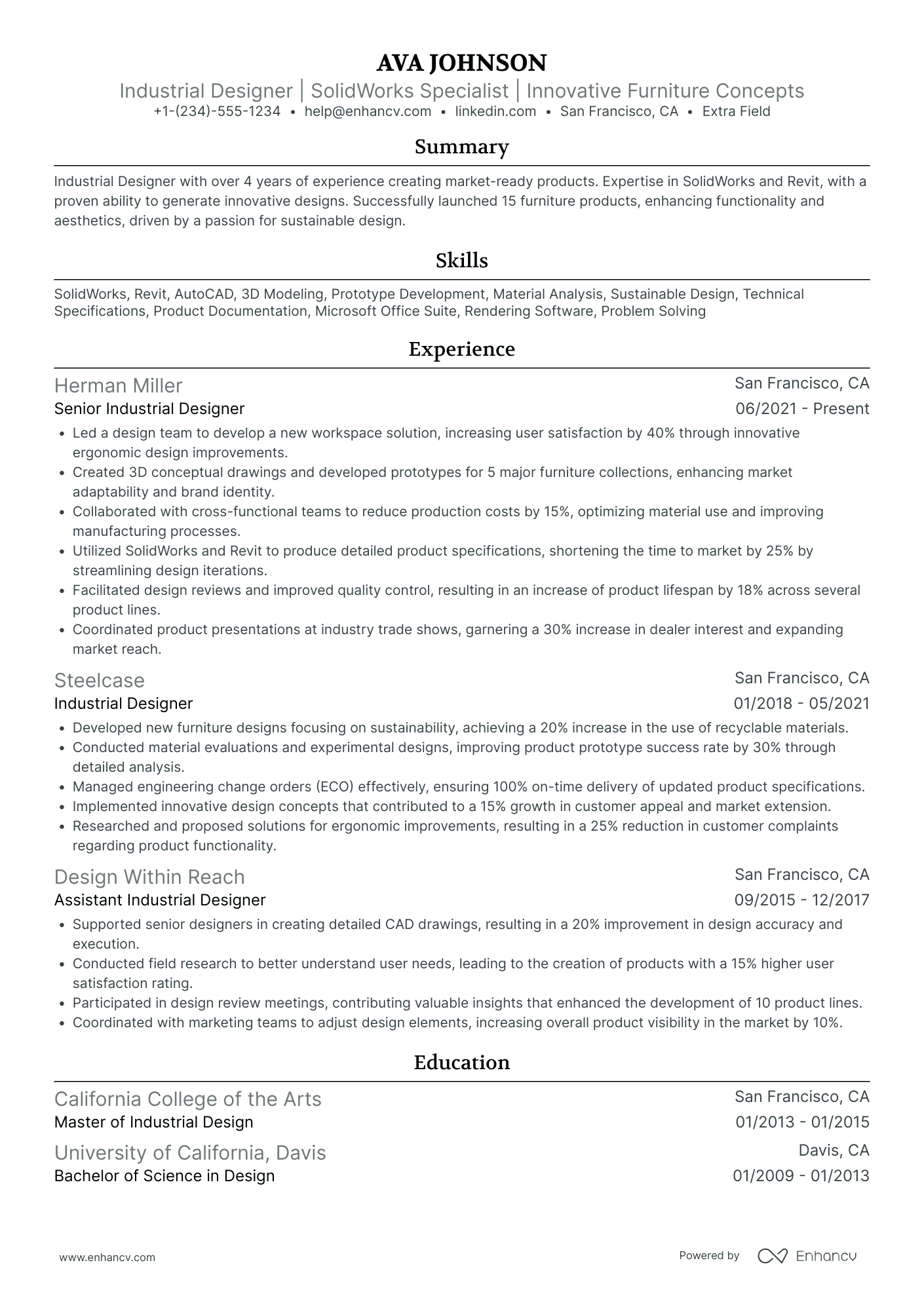 Industrial Designer Resume Example