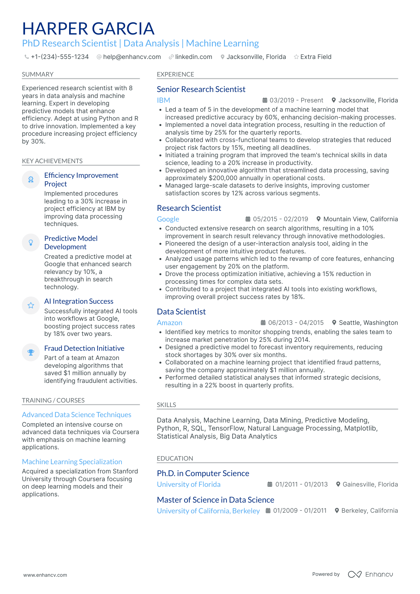 PhD Research Scientist Resume Example