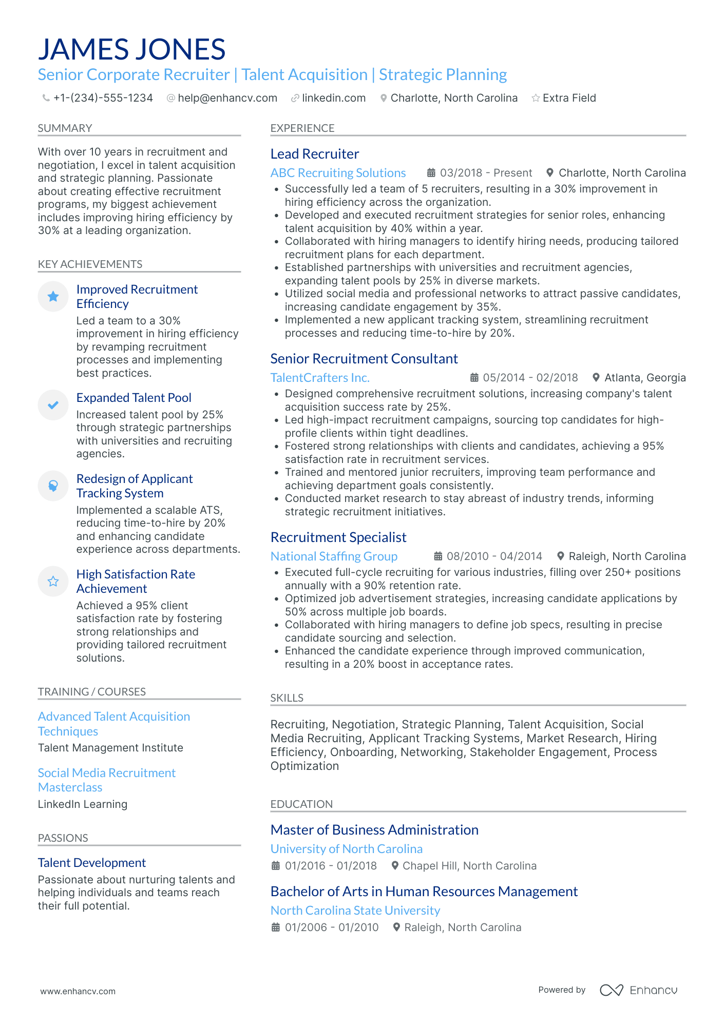 Senior Corporate Recruiter Resume Example