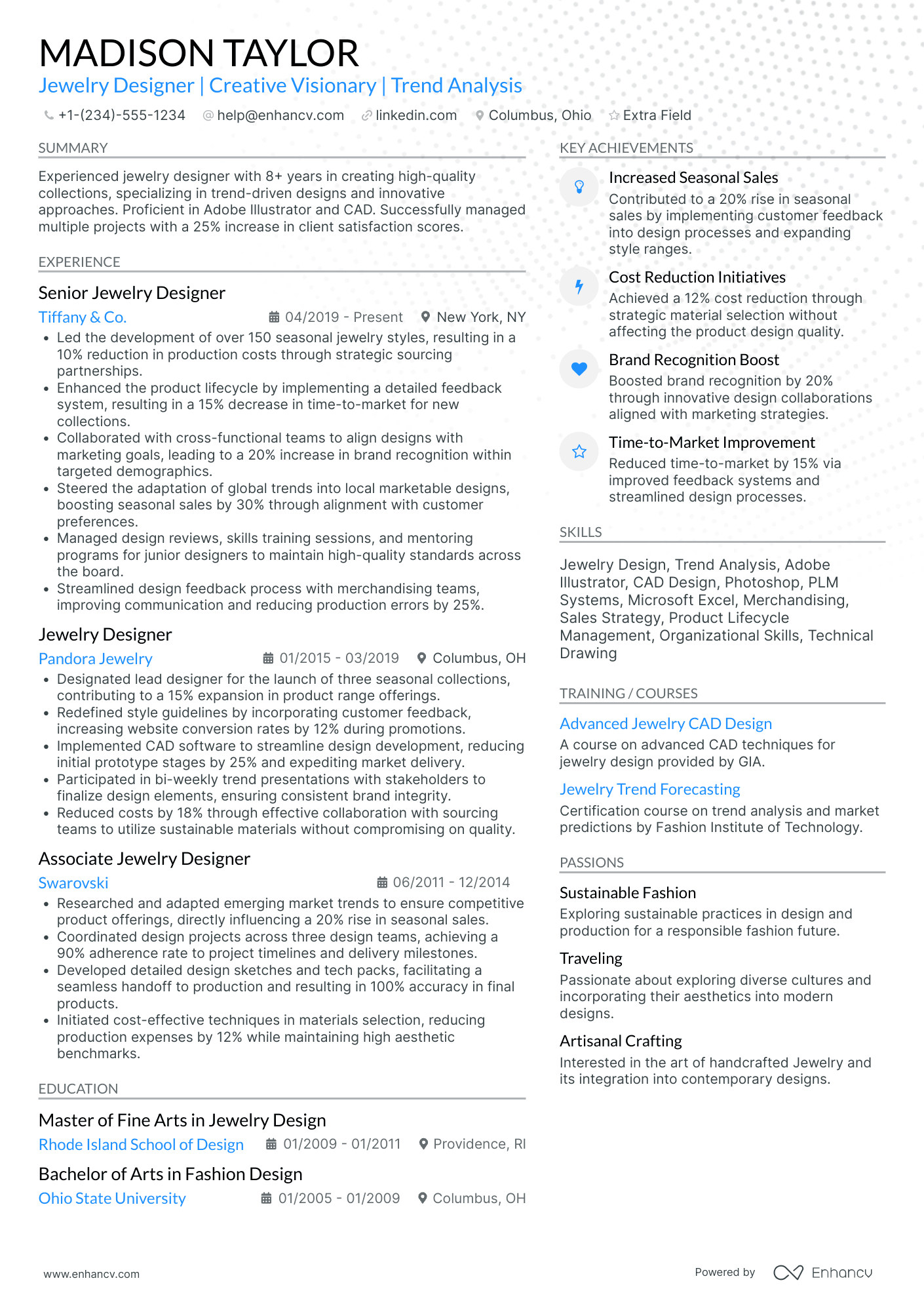 Fashion Jewelry Designer Resume Example