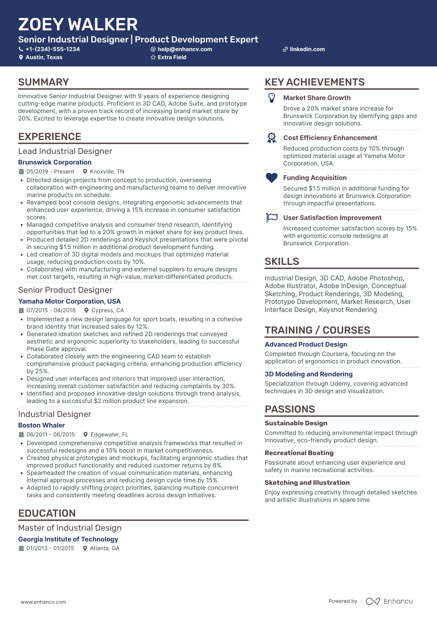 Marine Interior Designer Resume Example