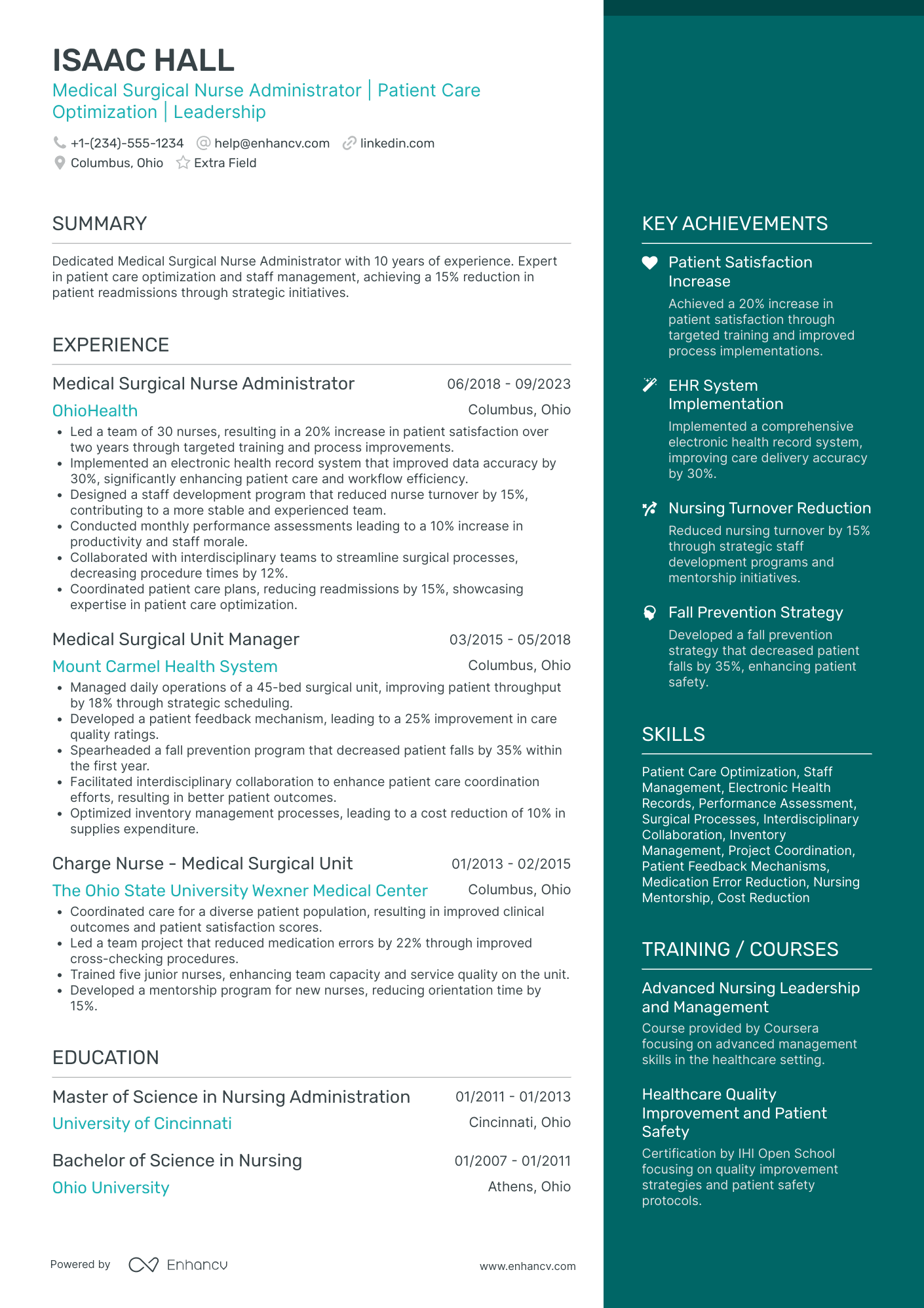 Medical Surgical Nurse Administrator Resume Example