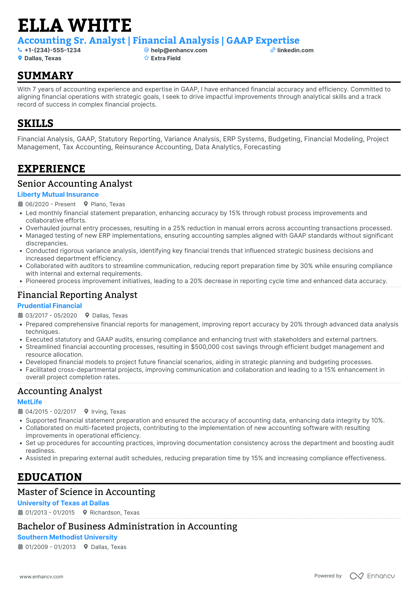 Insurance Accounting Analyst Resume Example