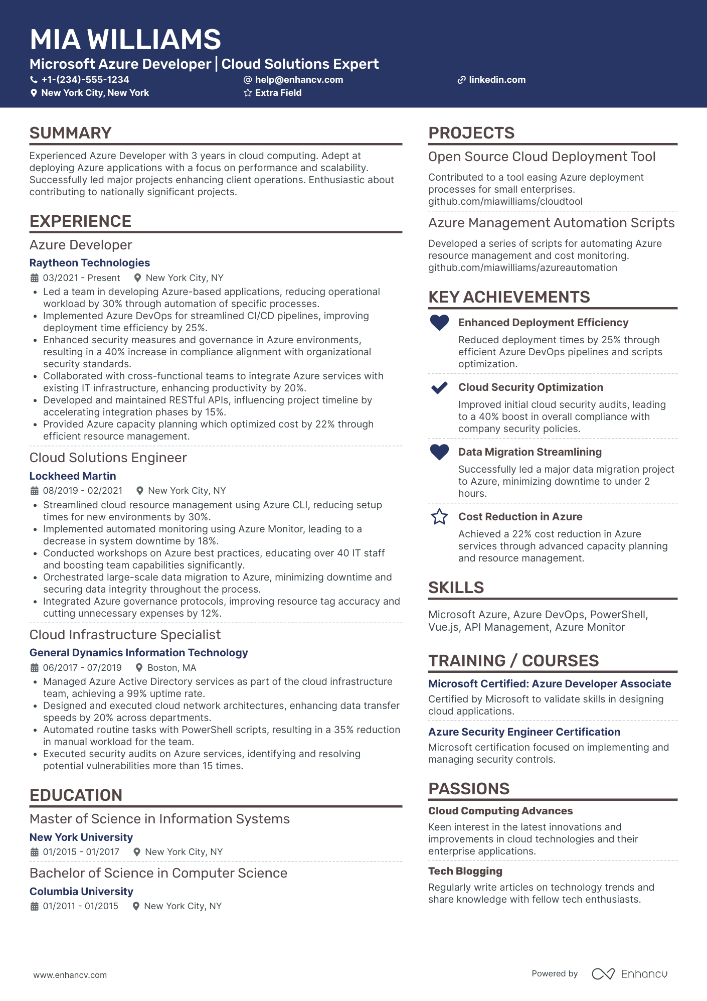 Microsoft Azure Developer Resume Example