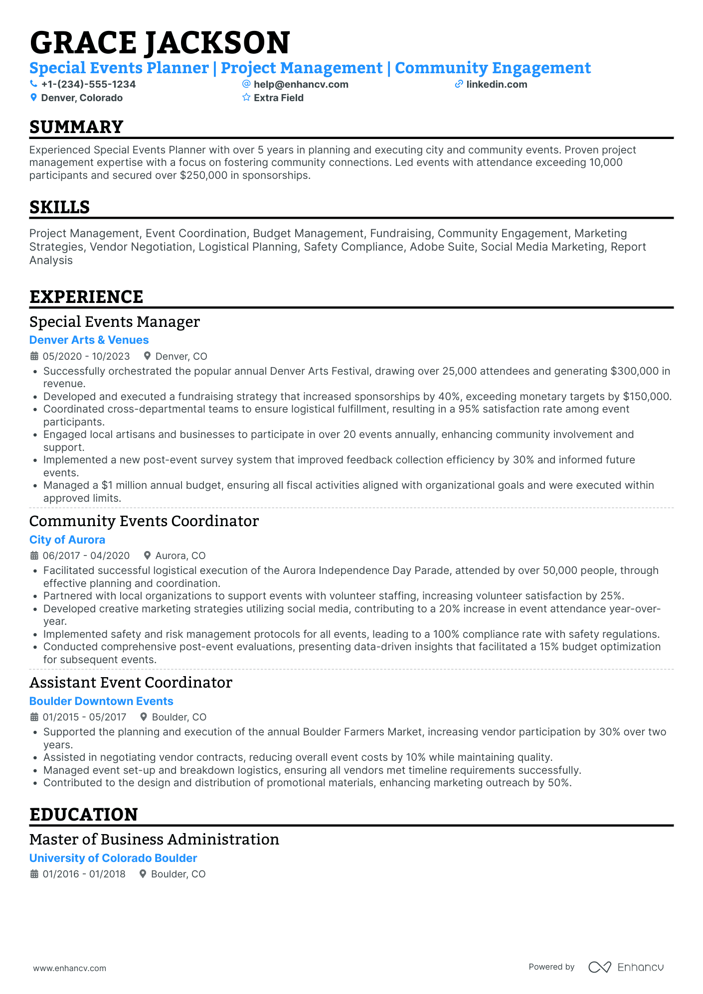 Cultural Event Planner Resume Example