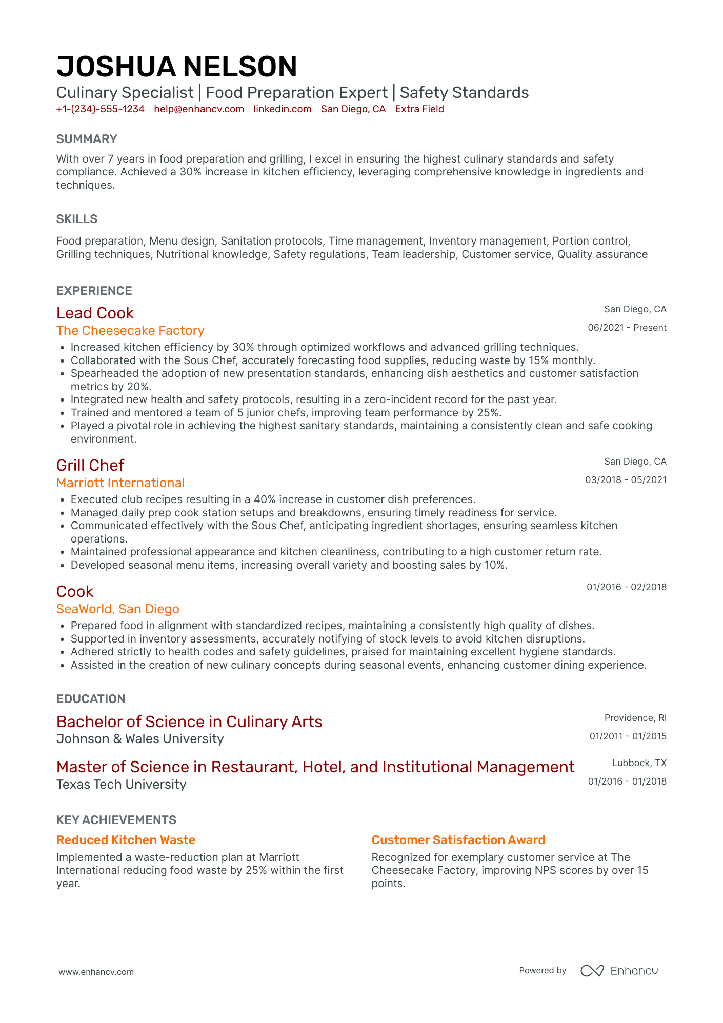 Experienced Line Cook Resume Example