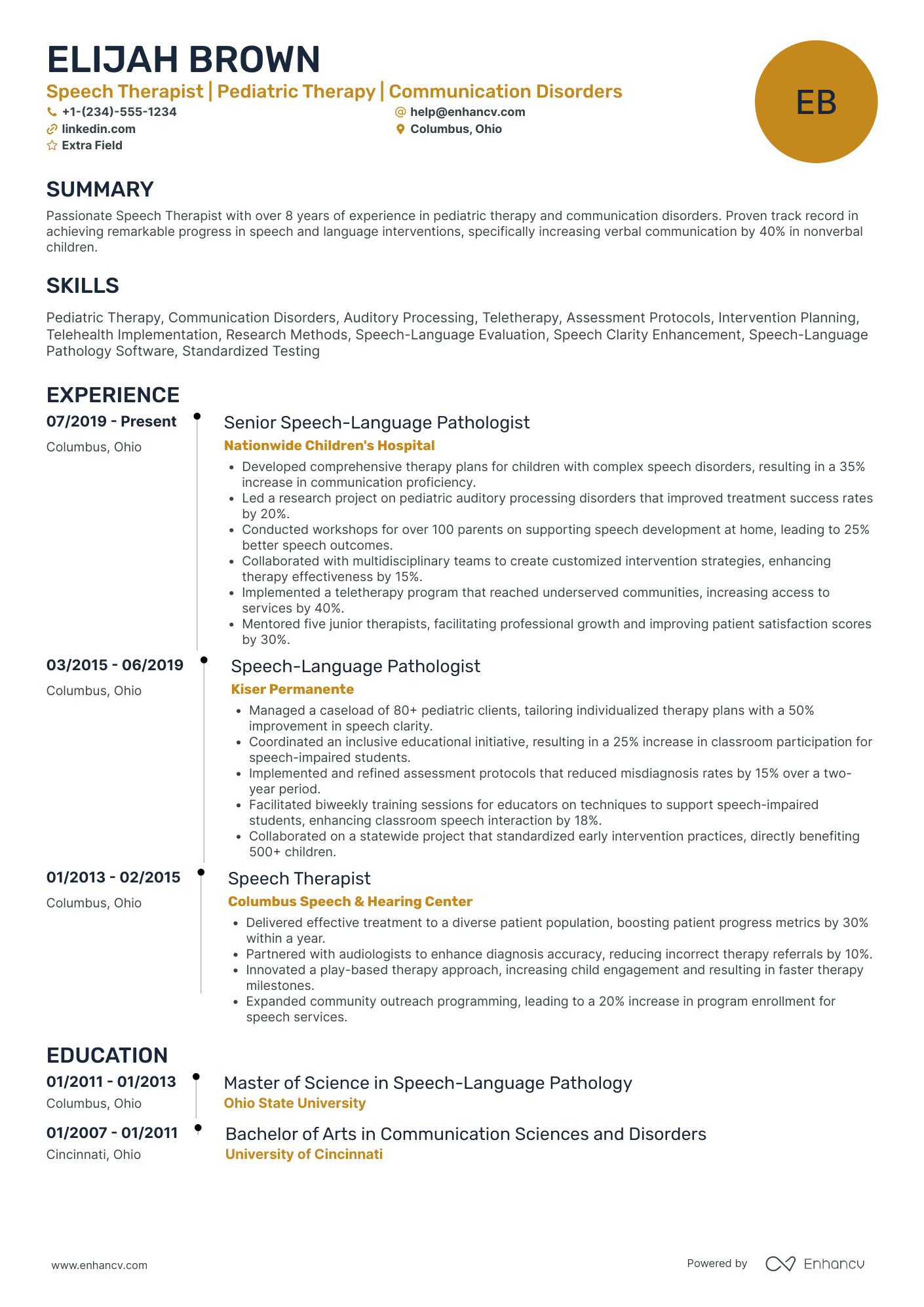 Speech Therapist Resume Example