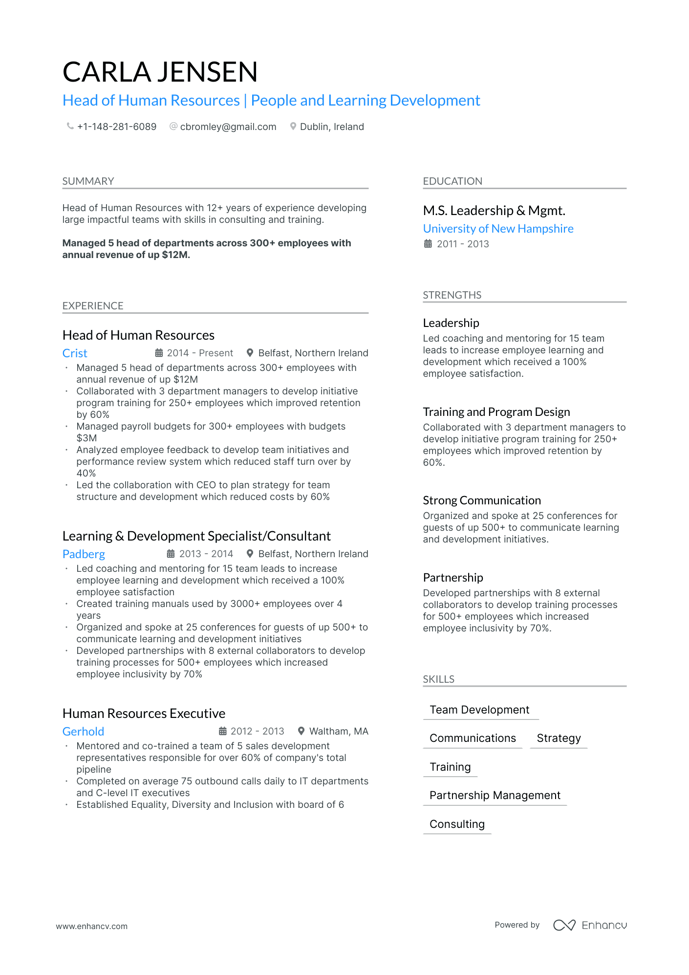 HR Manager Resume Example