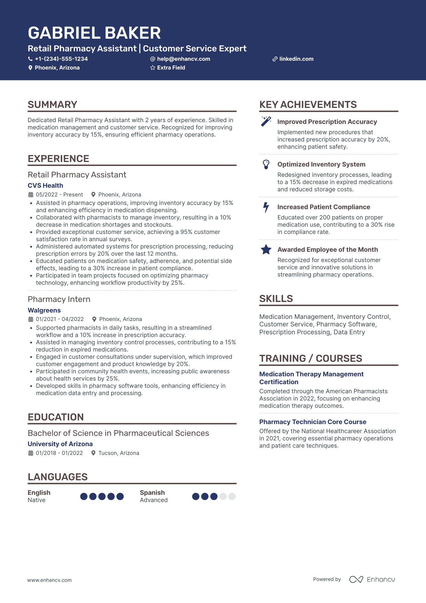 Retail Pharmacy Assistant Resume Example