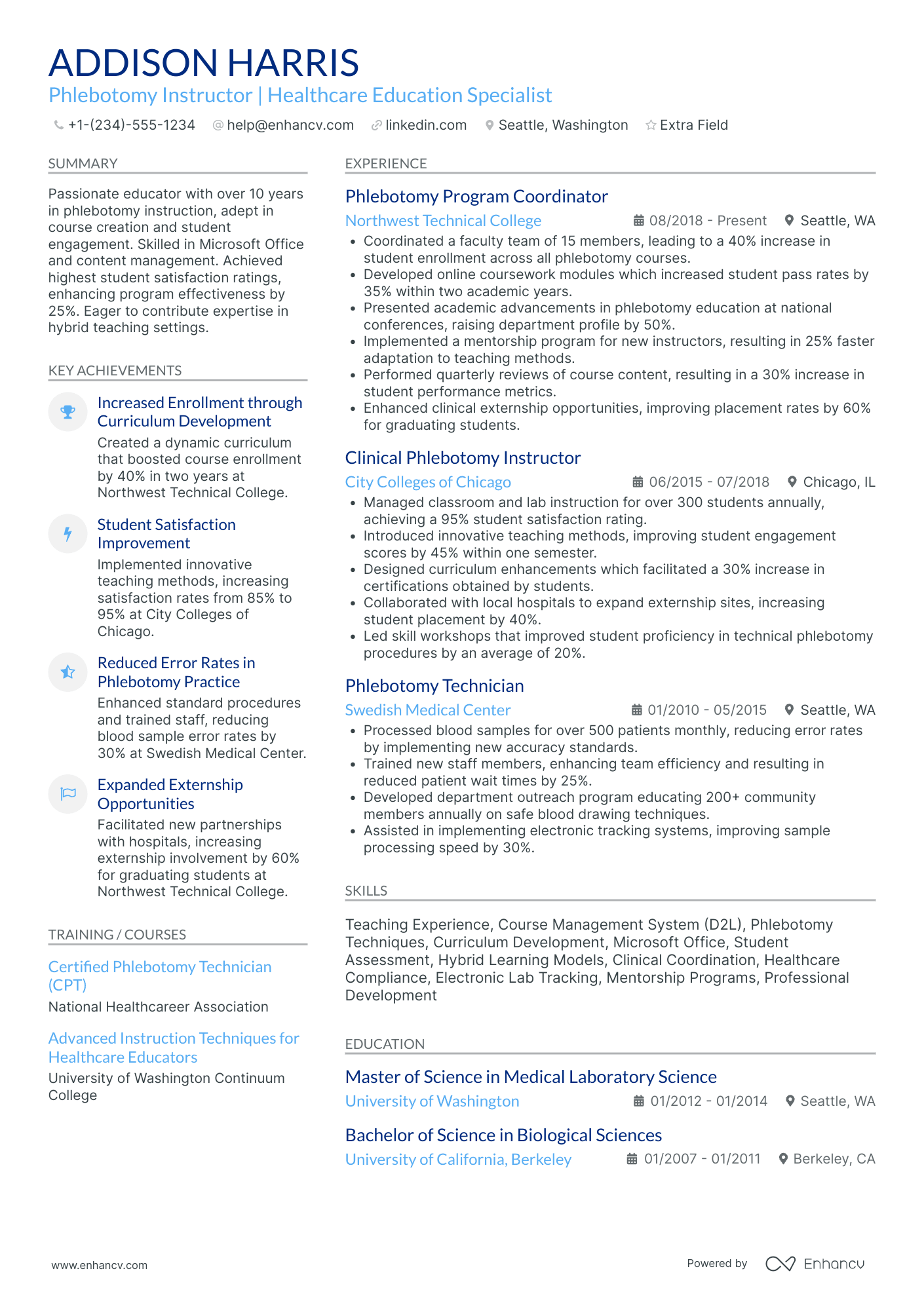 Phlebotomist Instructor Resume Example