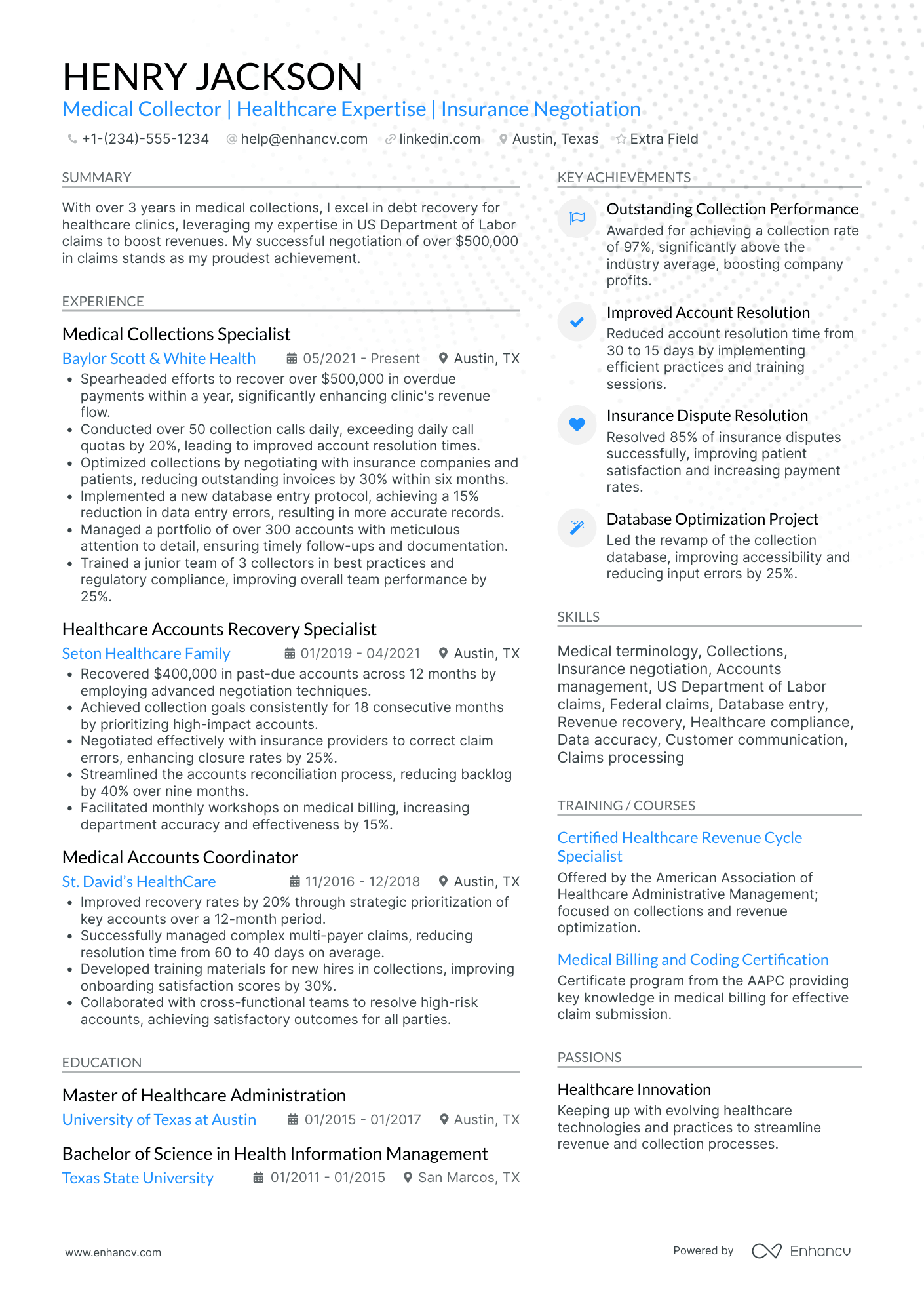 Medical Debt Collector Resume Example