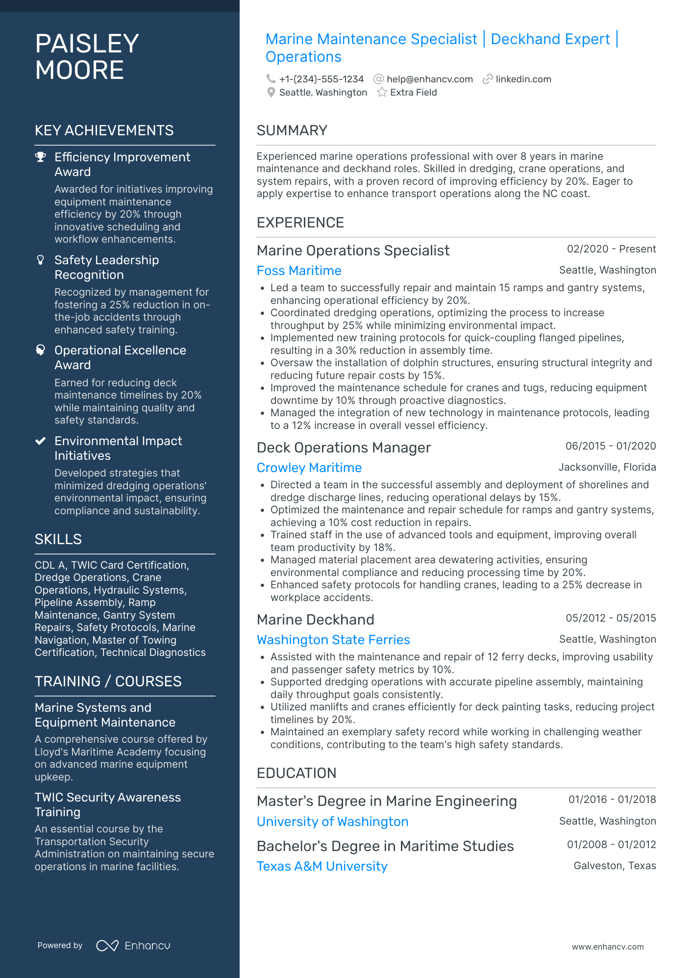 Marine Construction Worker Resume Example