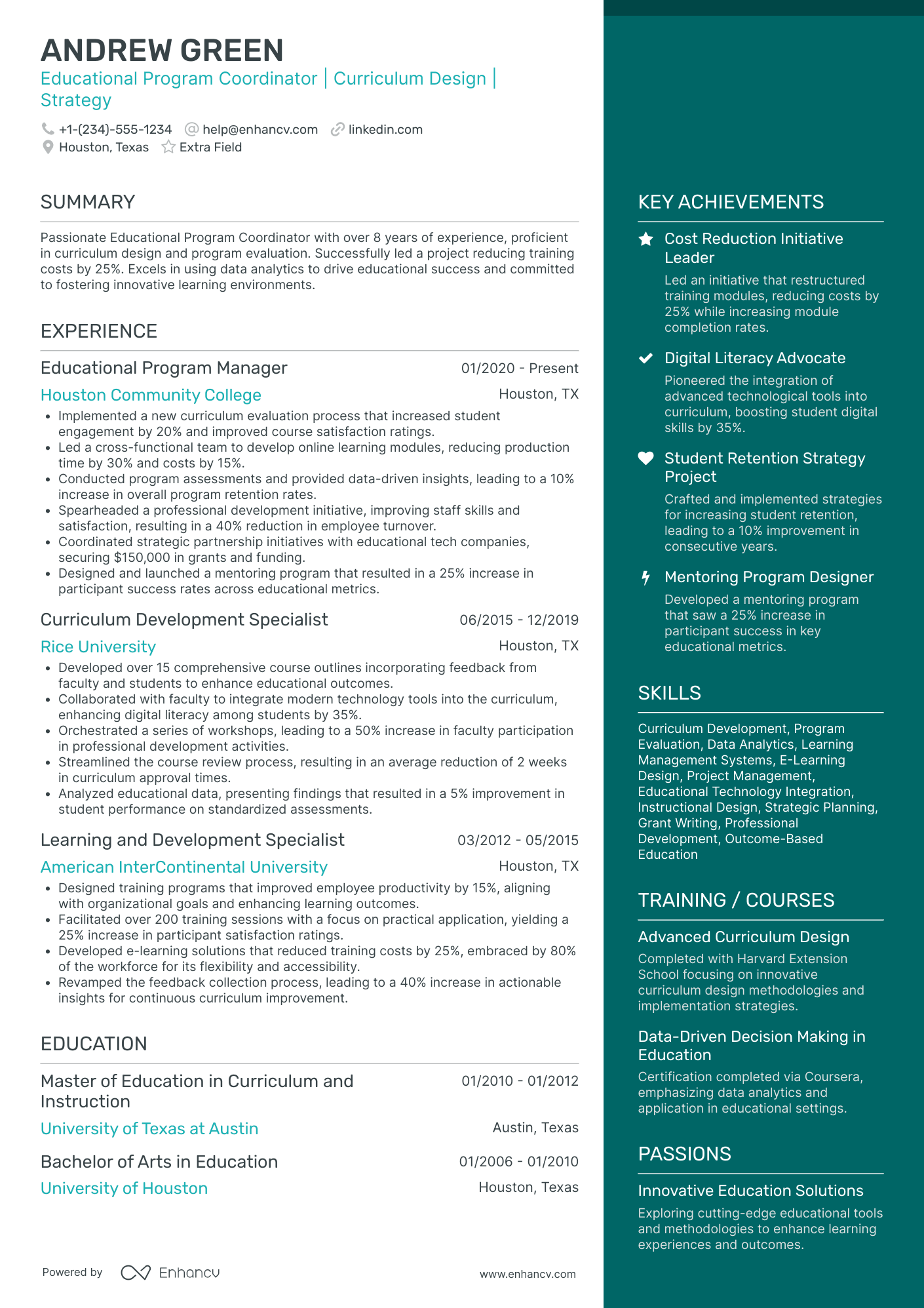 Educational Program Coordinator Resume Example