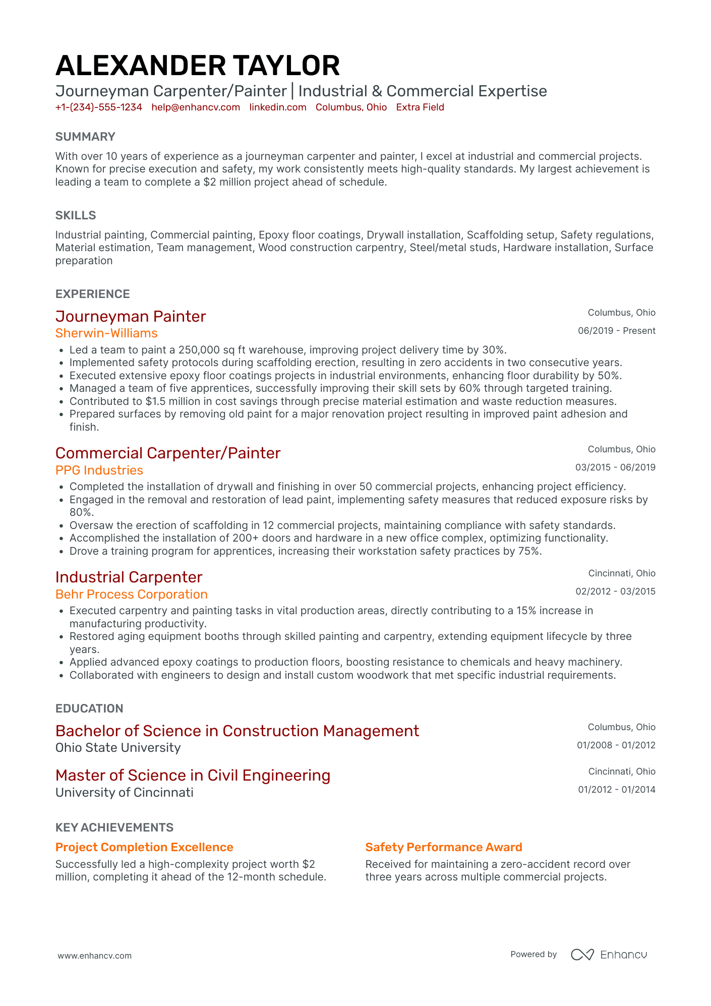 Journeyman Carpenter Resume Example