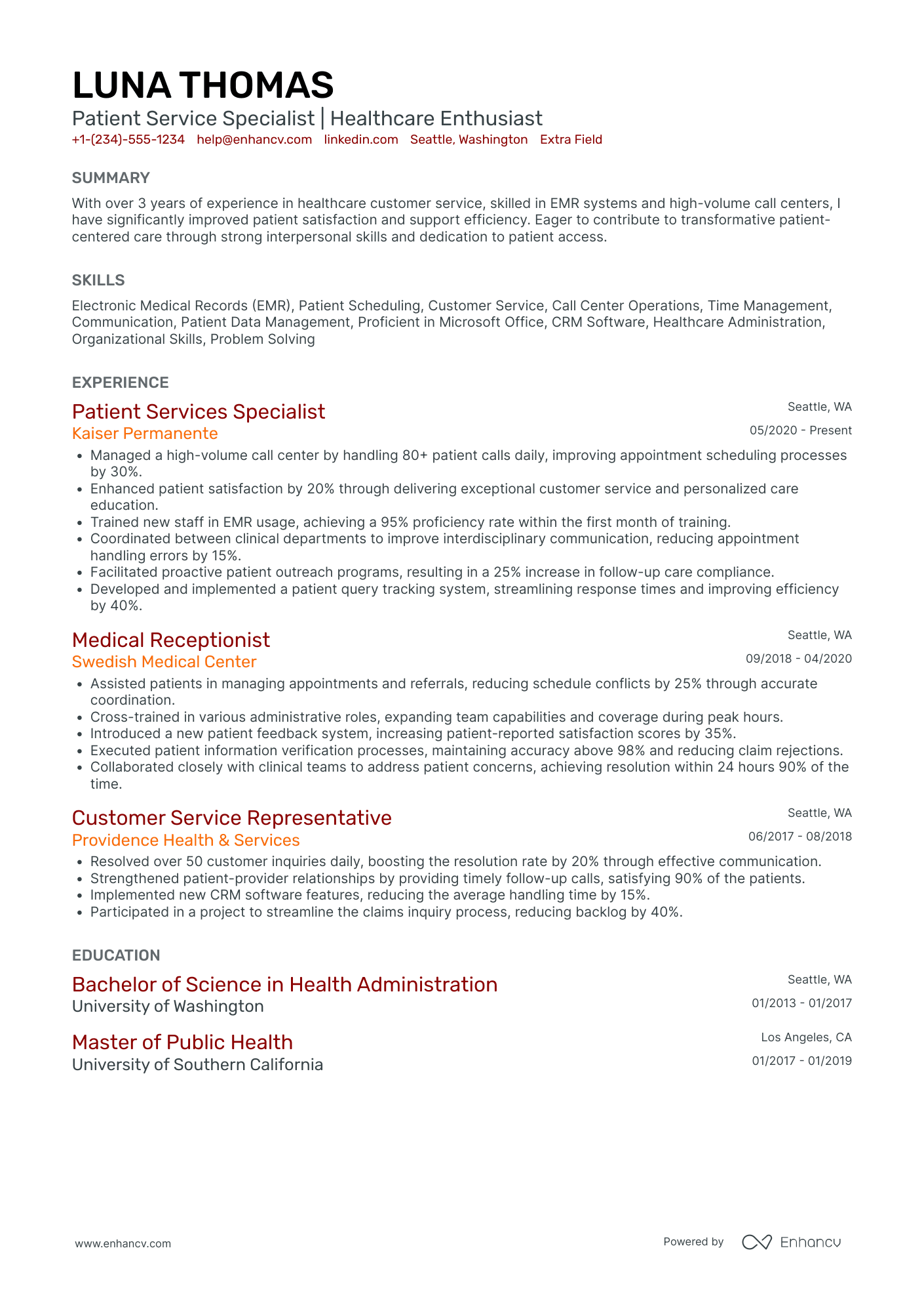 Patient Service Representative Team Leader Resume Example