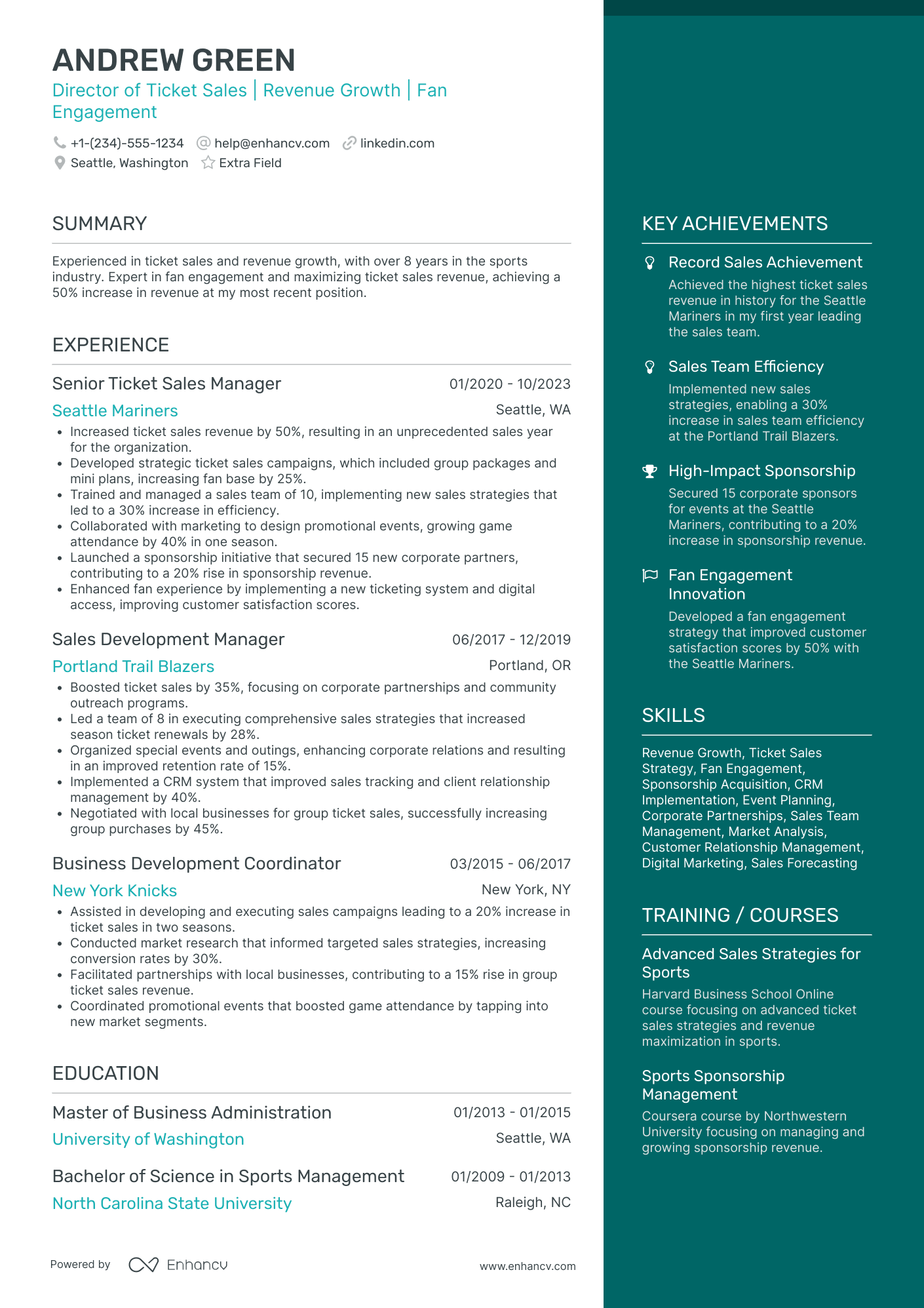 Senior Director of Sales Resume Example