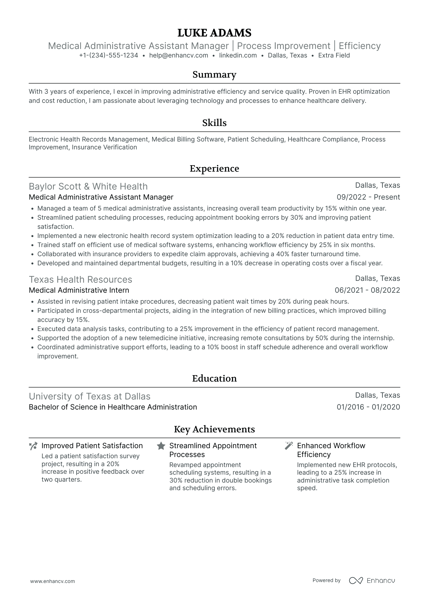 Medical Administrative Assistant Manager Resume Example