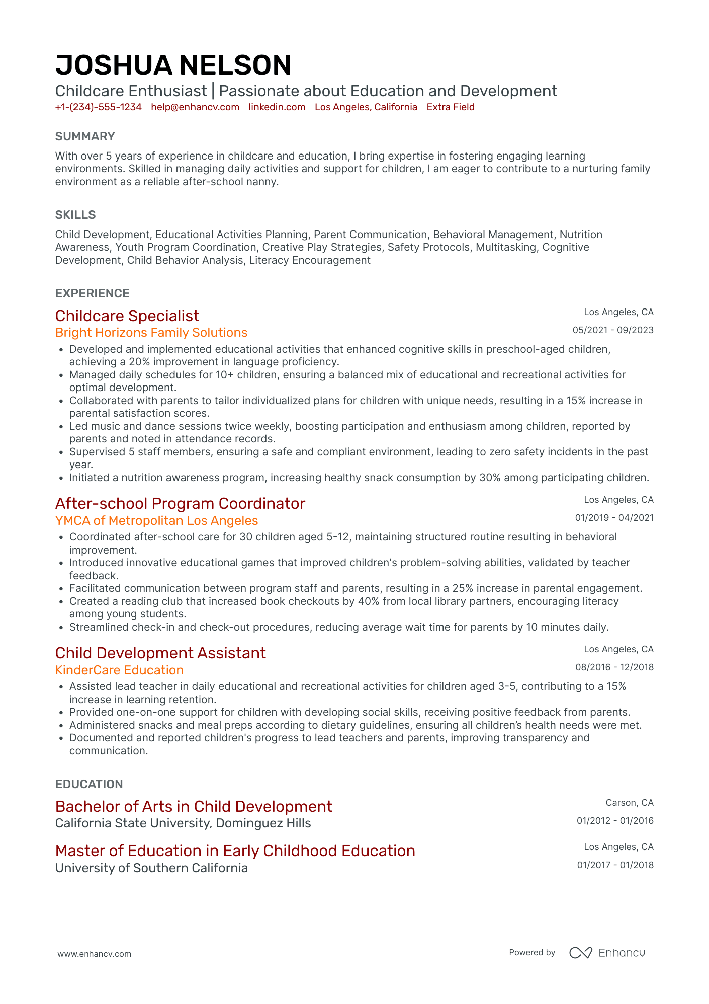 After School Babysitter Resume Example