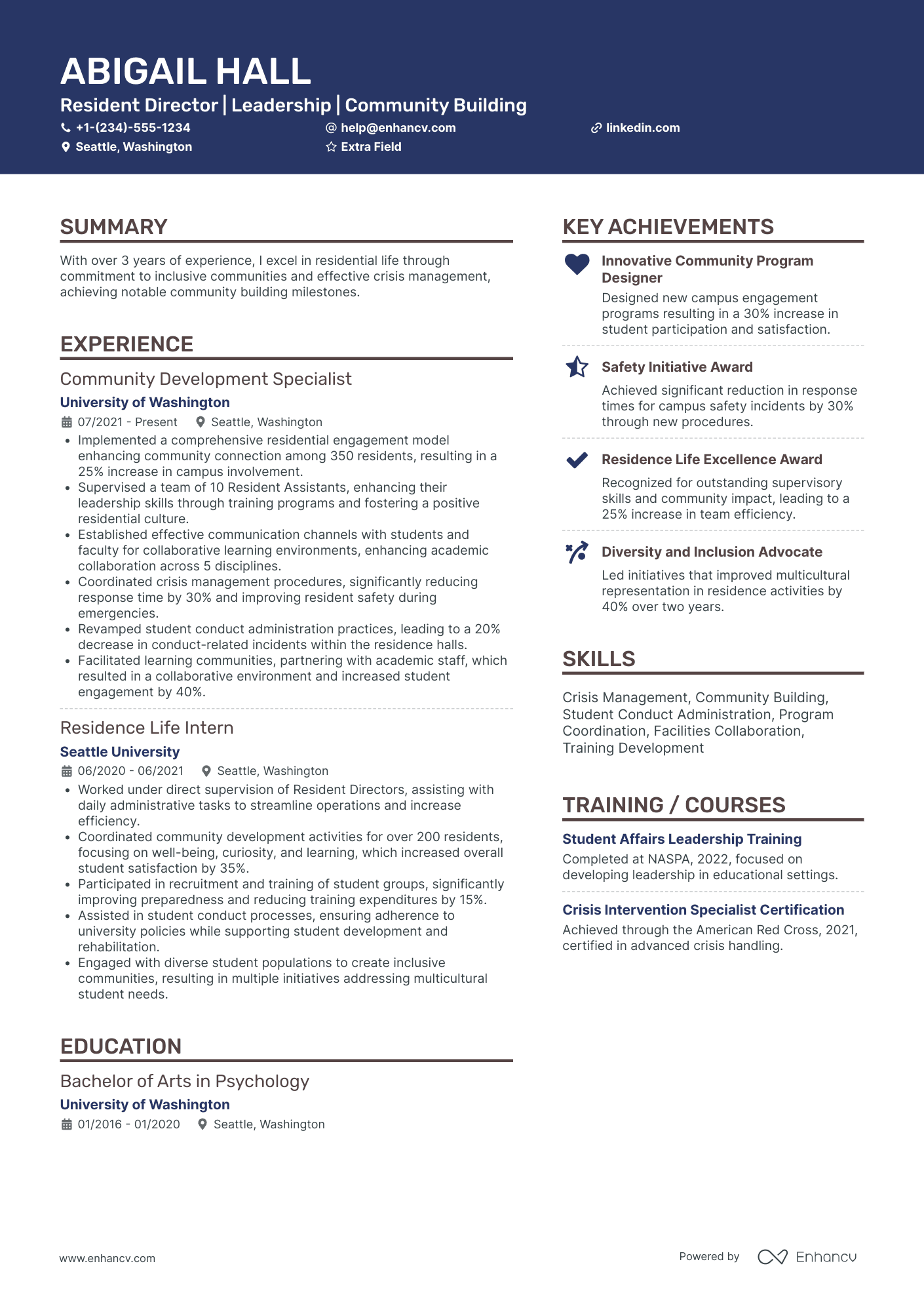 Graduate Resident Assistant Resume Example