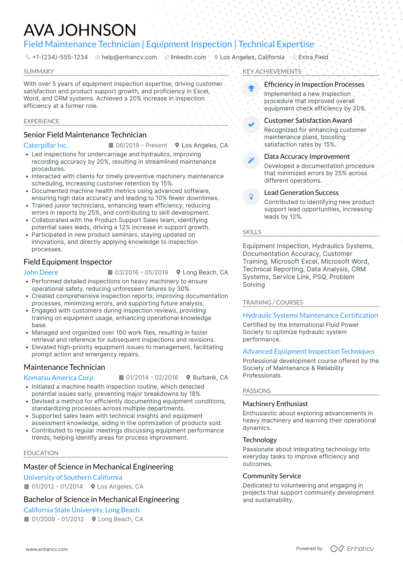 Field Maintenance Technician Resume Example