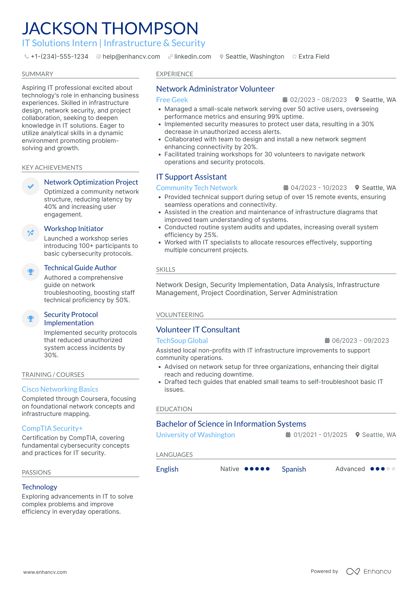 IT Infrastructure Intern Resume Example