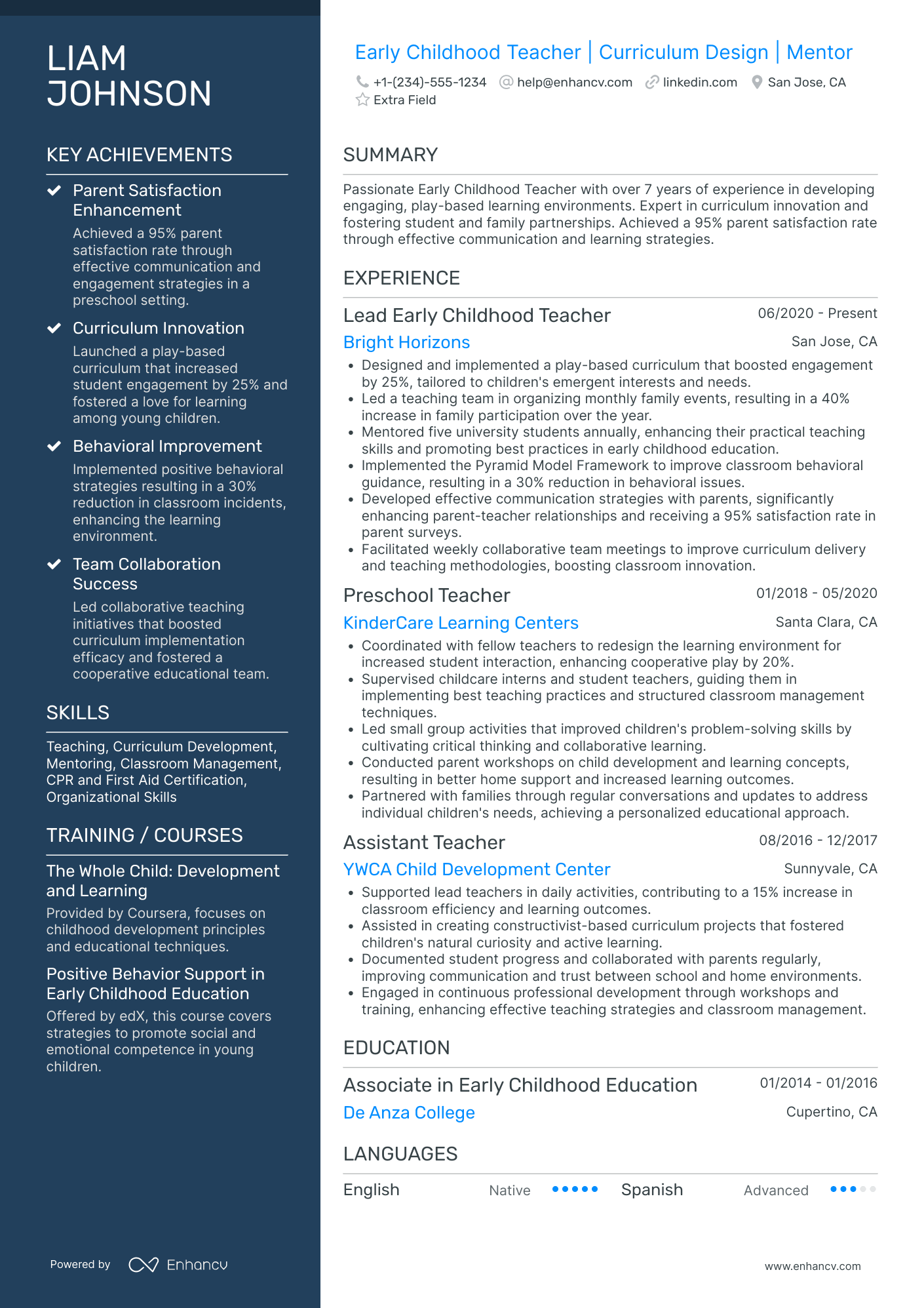 Early Childhood Teacher Supervisor Resume Example