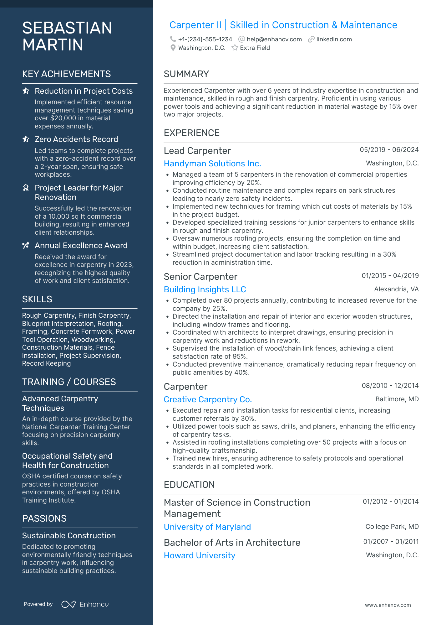 Formwork Carpenter Resume Example