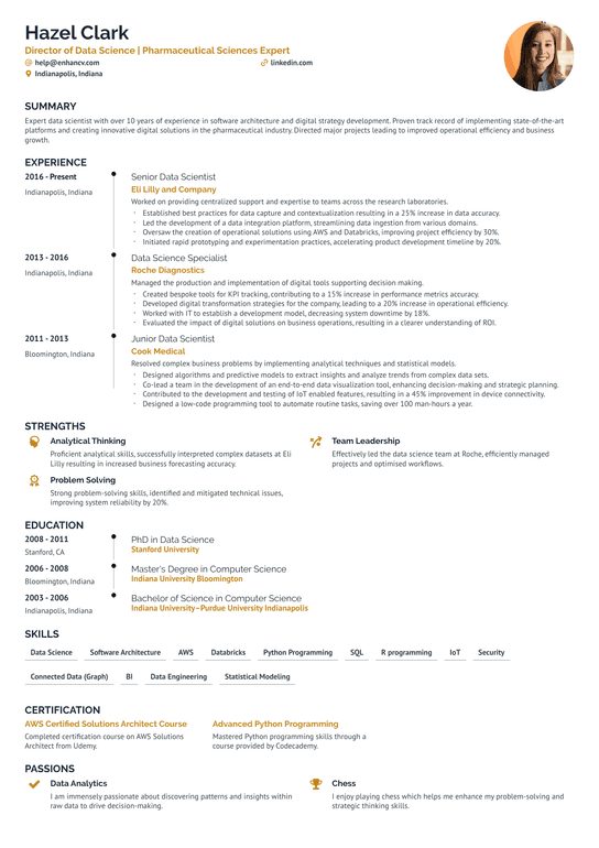 Data Science Director Resume Example