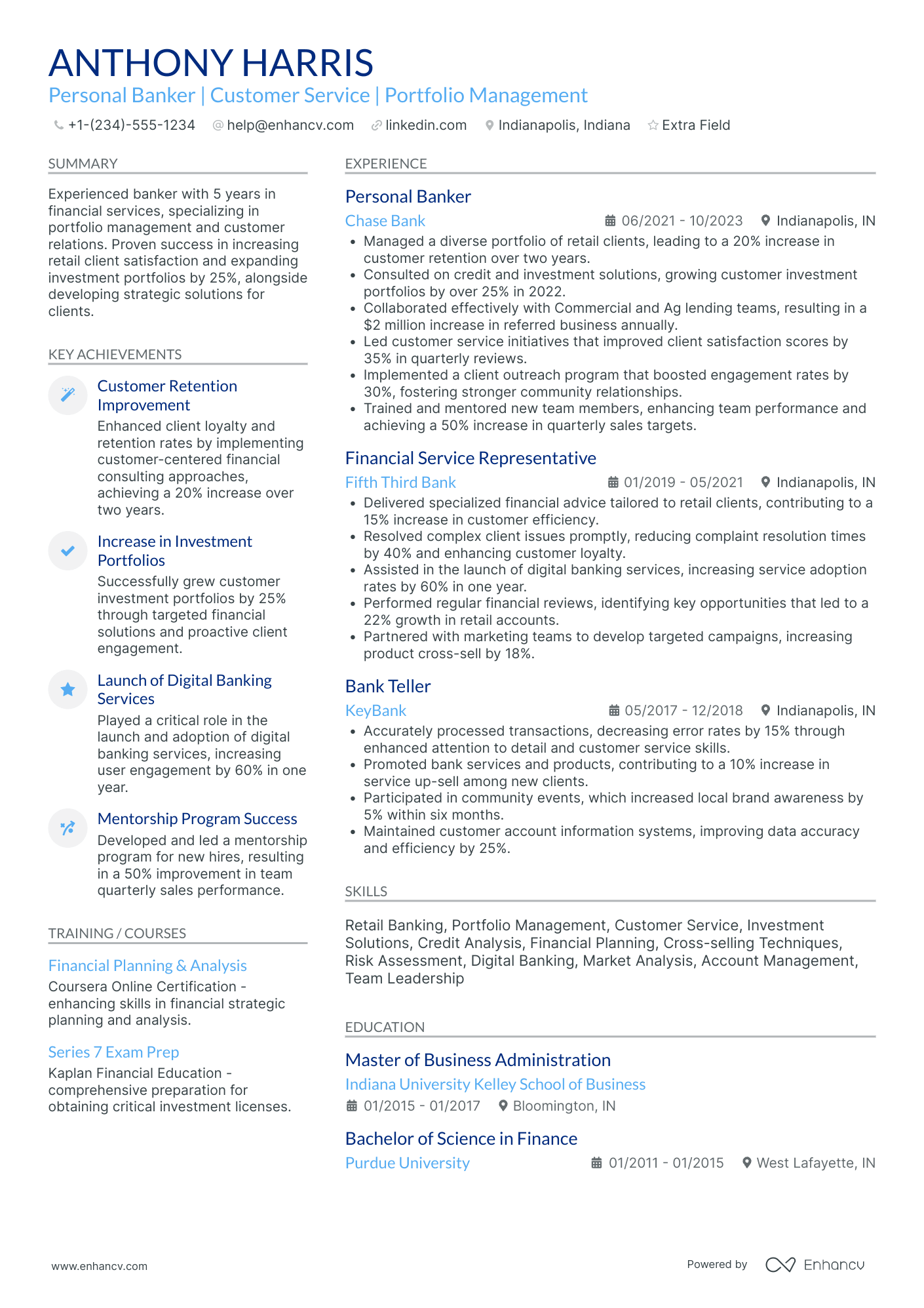 Personal Banking Consultant Resume Example