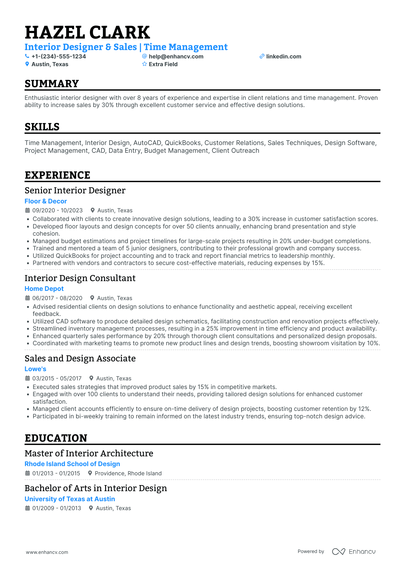 Entry Level Interior Designer Resume Example