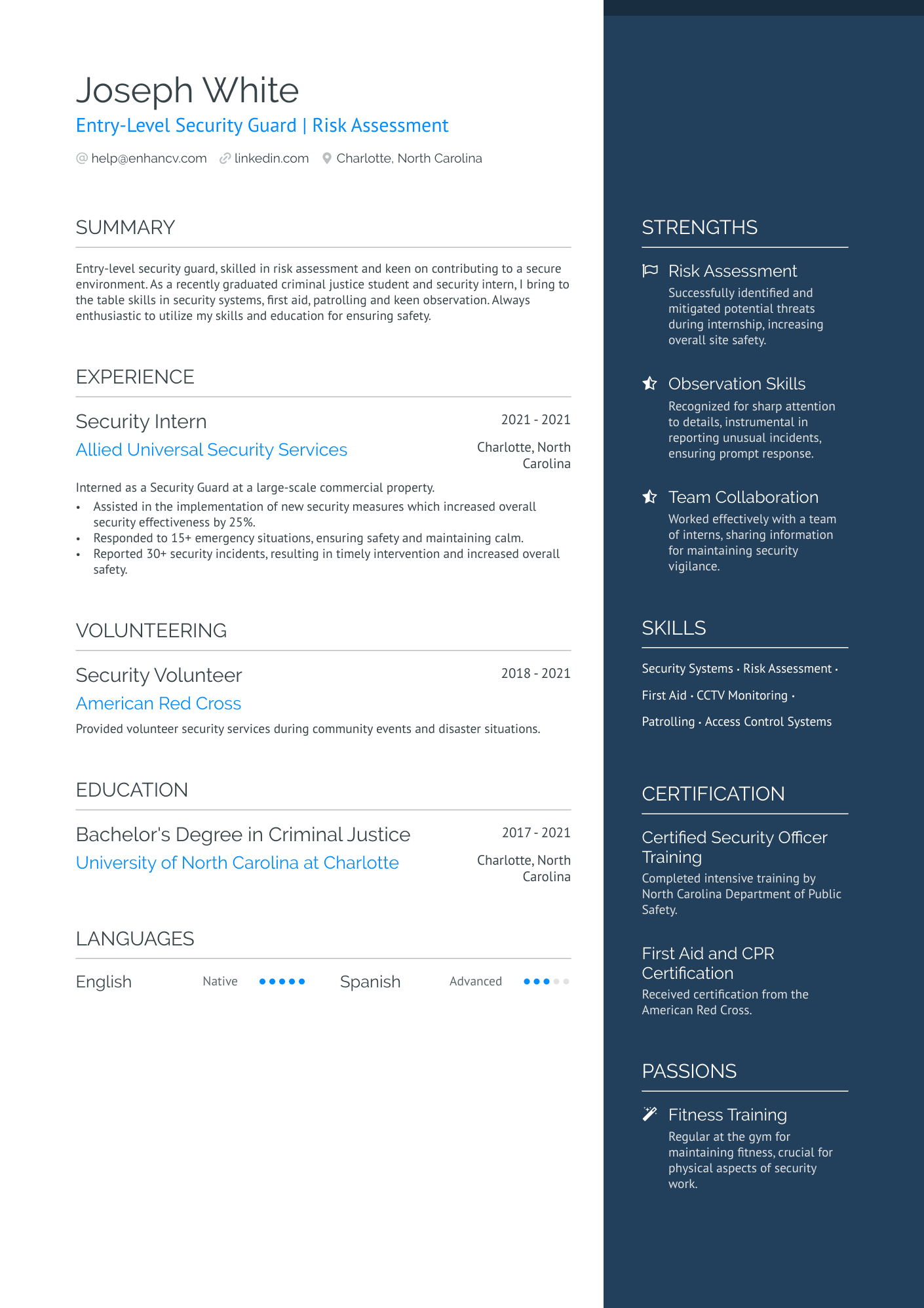 Entry Level Security Guard Resume Example