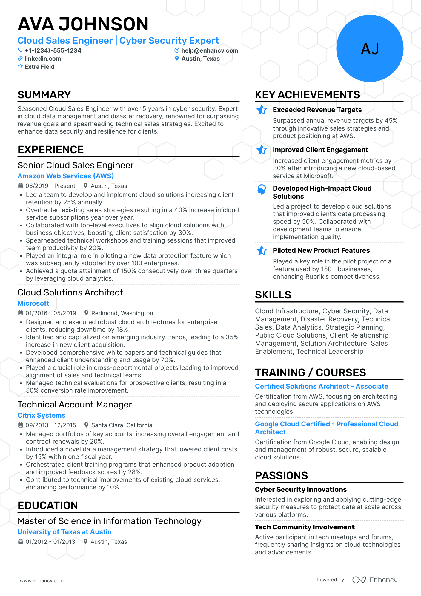 Cloud Sales Engineer Resume Example