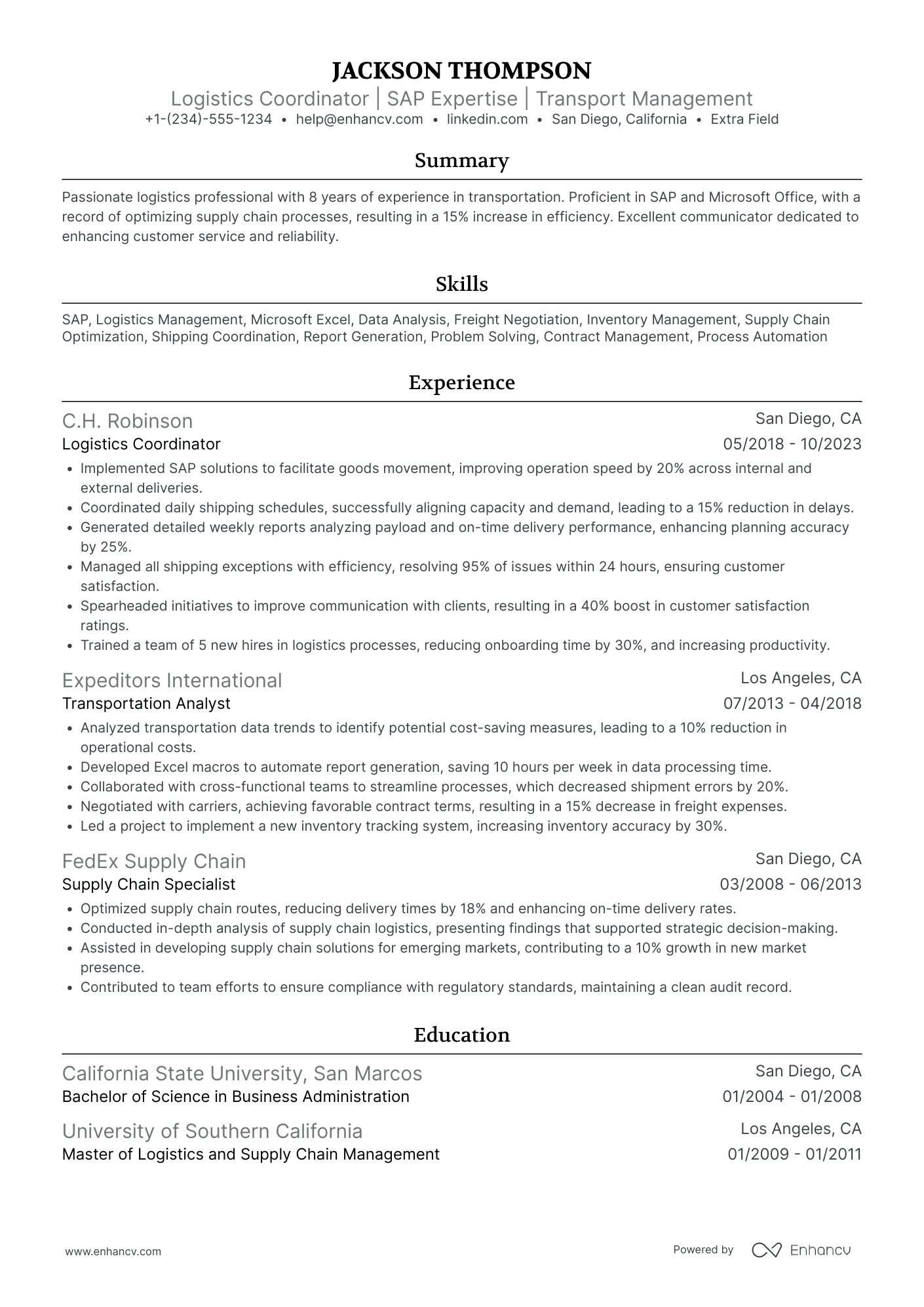 Retail Logistics Coordinator Resume Example