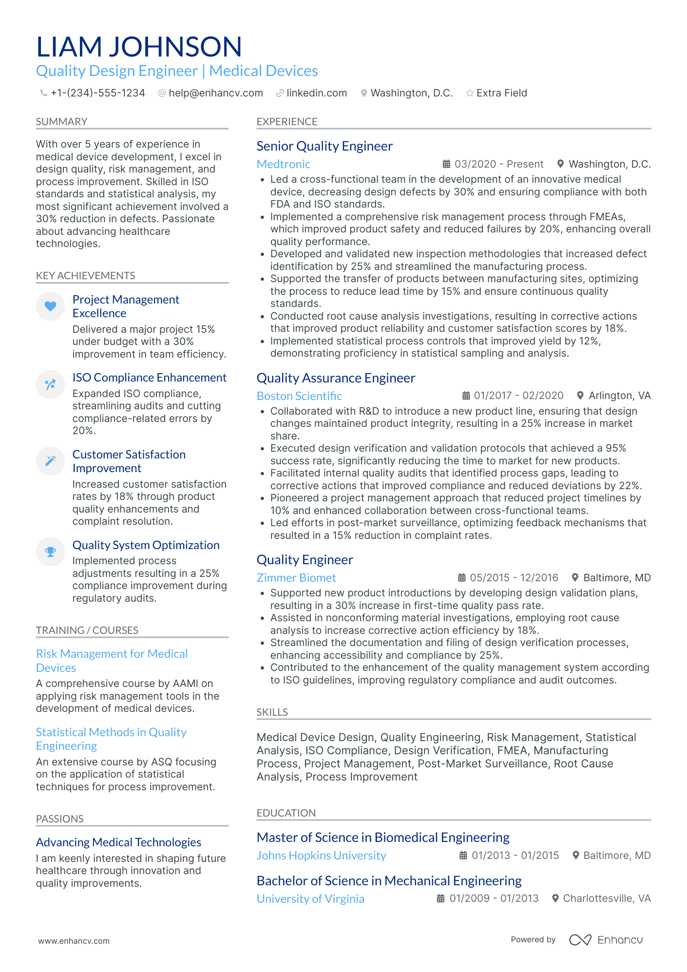 Quality Design Engineer Resume Example