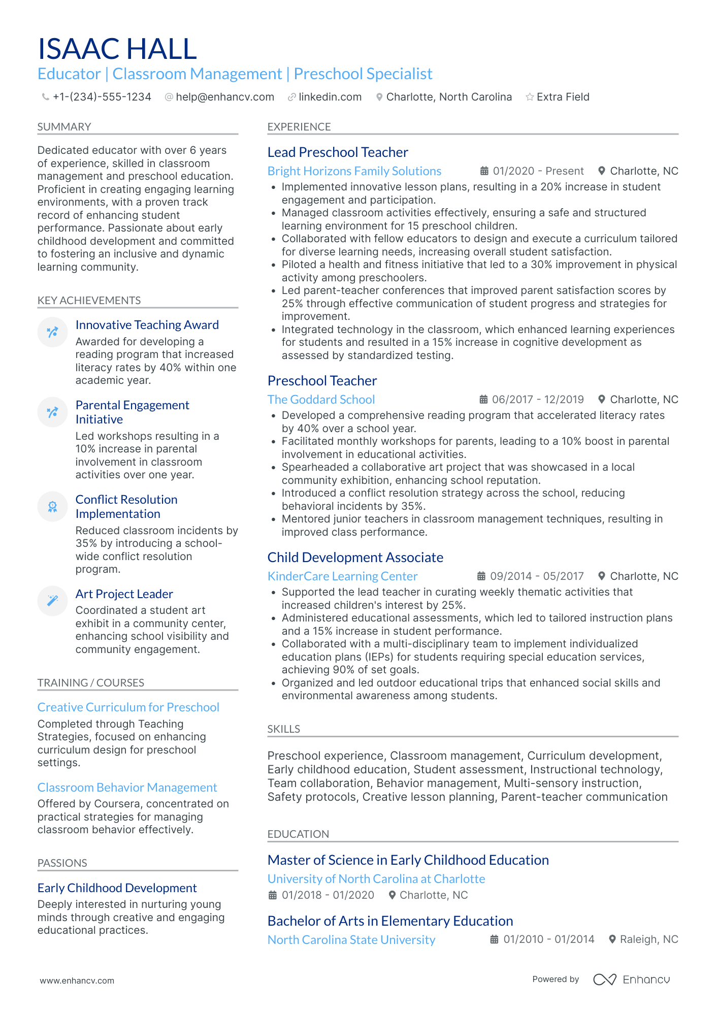 Entry Level After School Teacher Resume Example