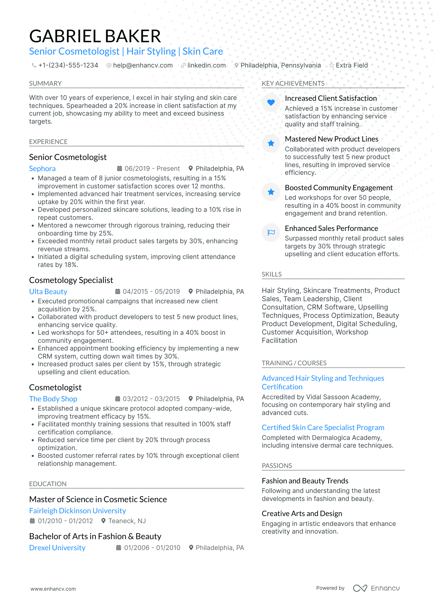 Senior Cosmetologist Resume Example