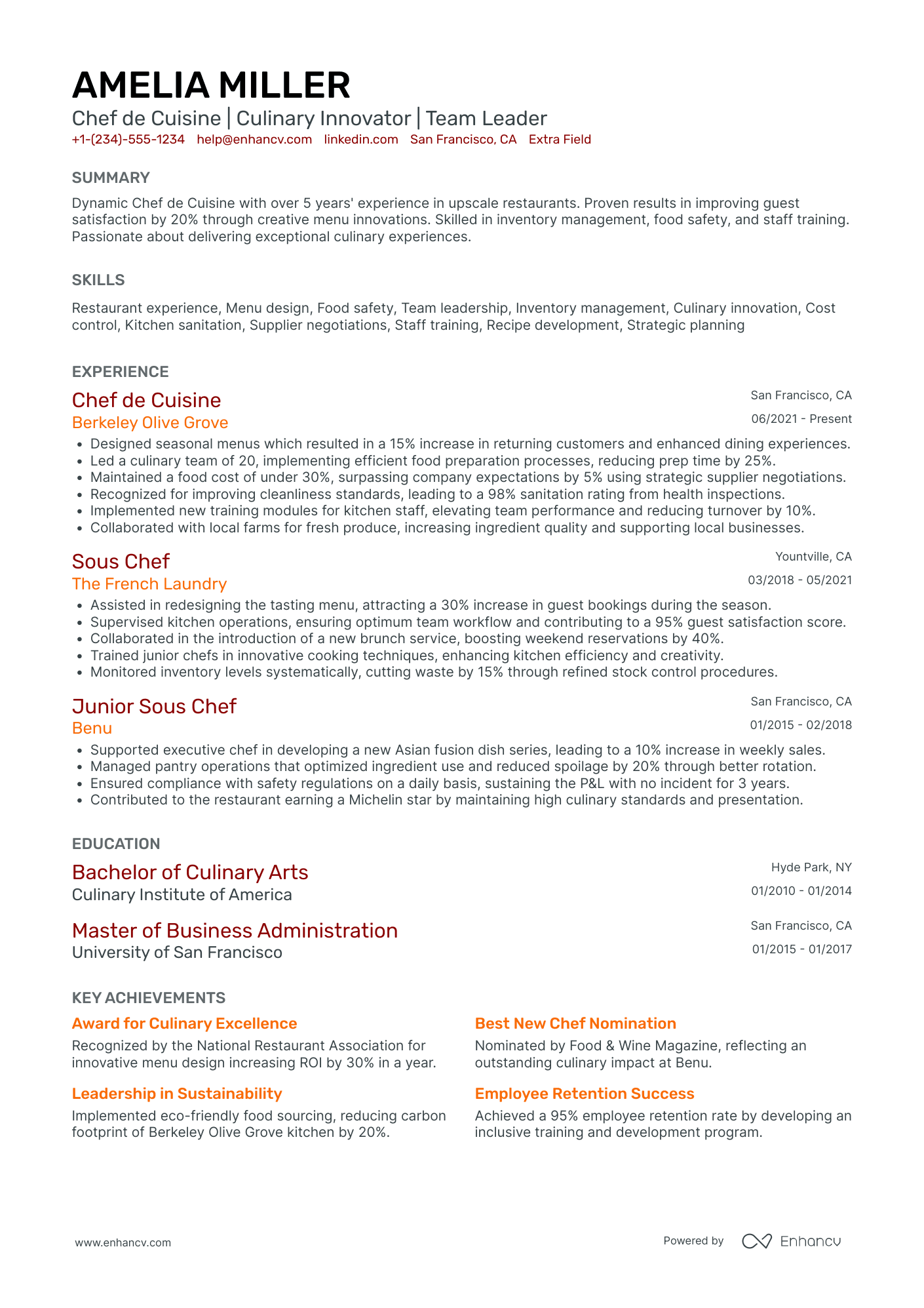 Chef de Cuisine Resume Example