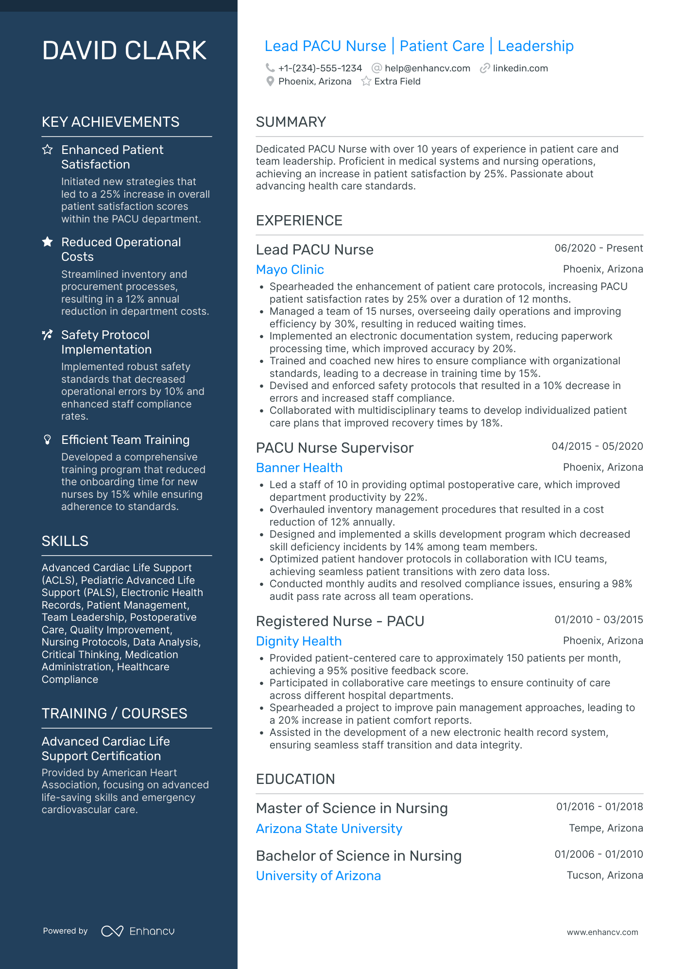 Lead PACU Nurse Resume Example