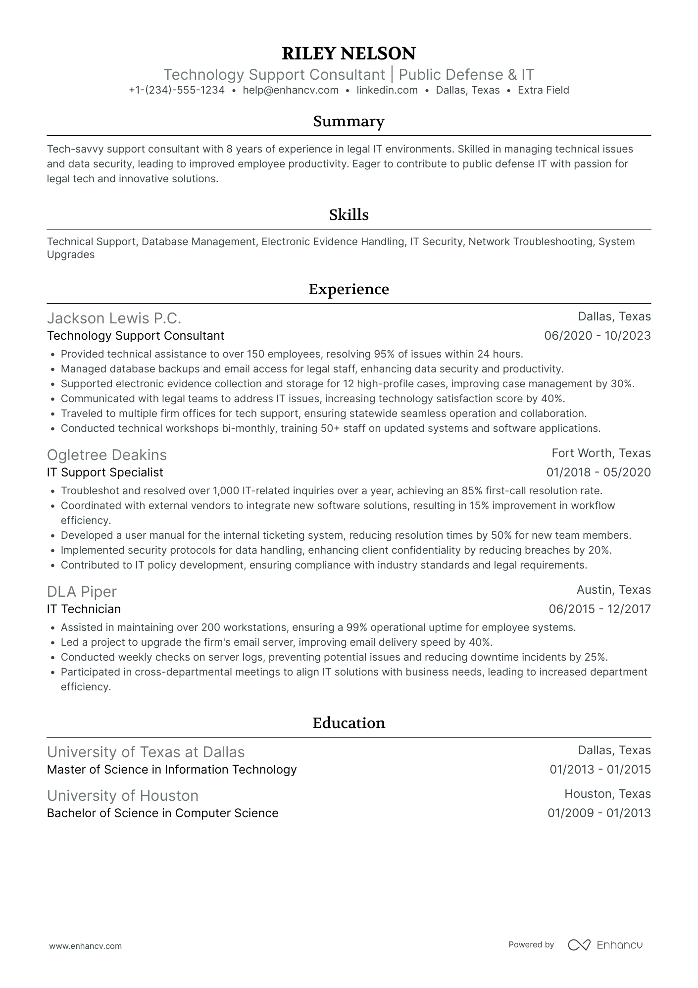 Tech Support Technician Resume Example