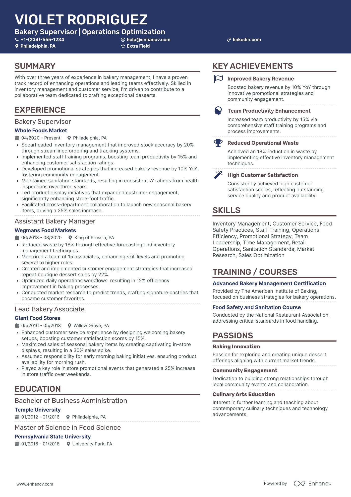 Bakery Trainee Resume Example