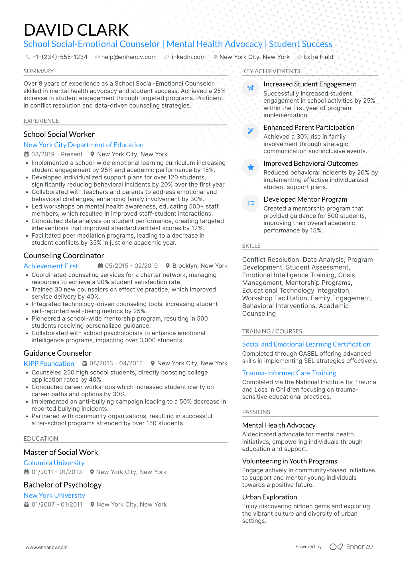 School Social Emotional Counselor Resume Example