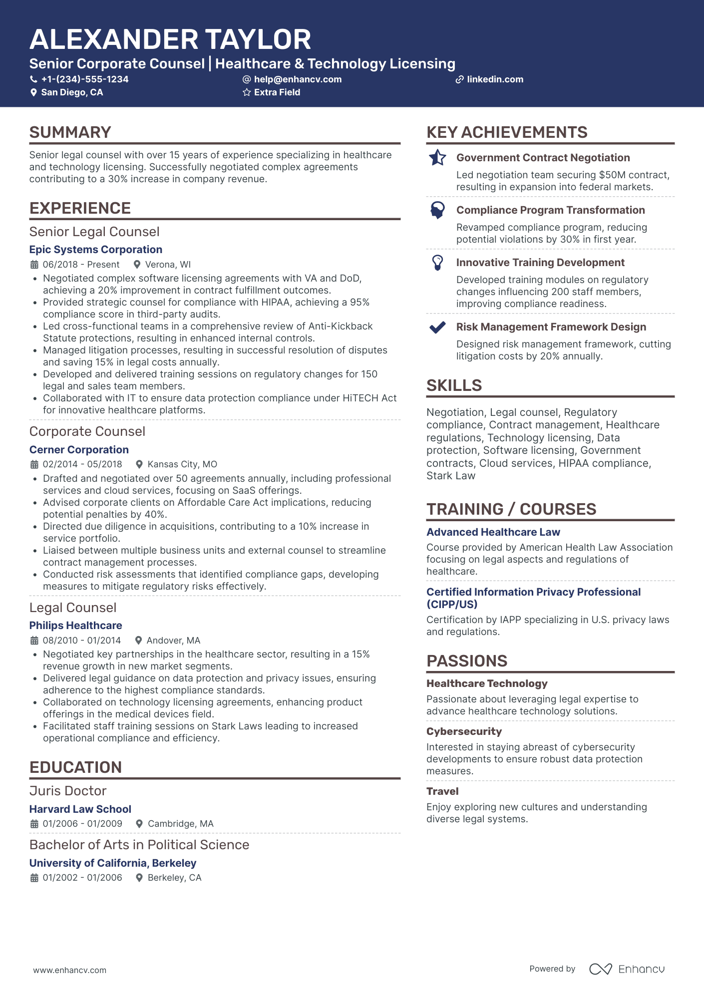 Chief Legal Counsel Resume Example