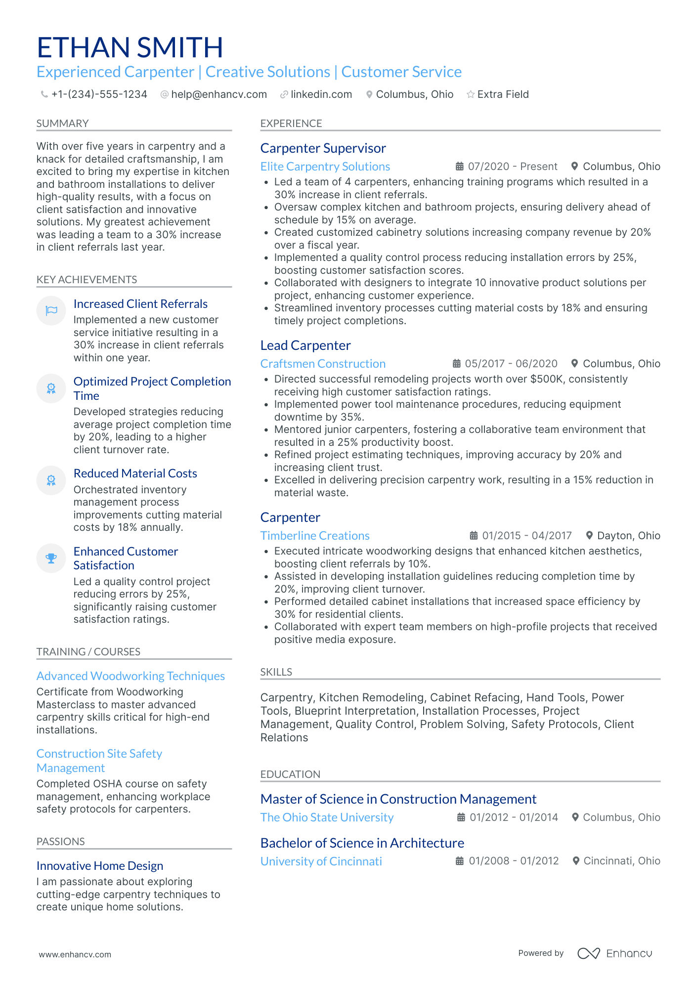 Cabinet Carpenter Resume Example