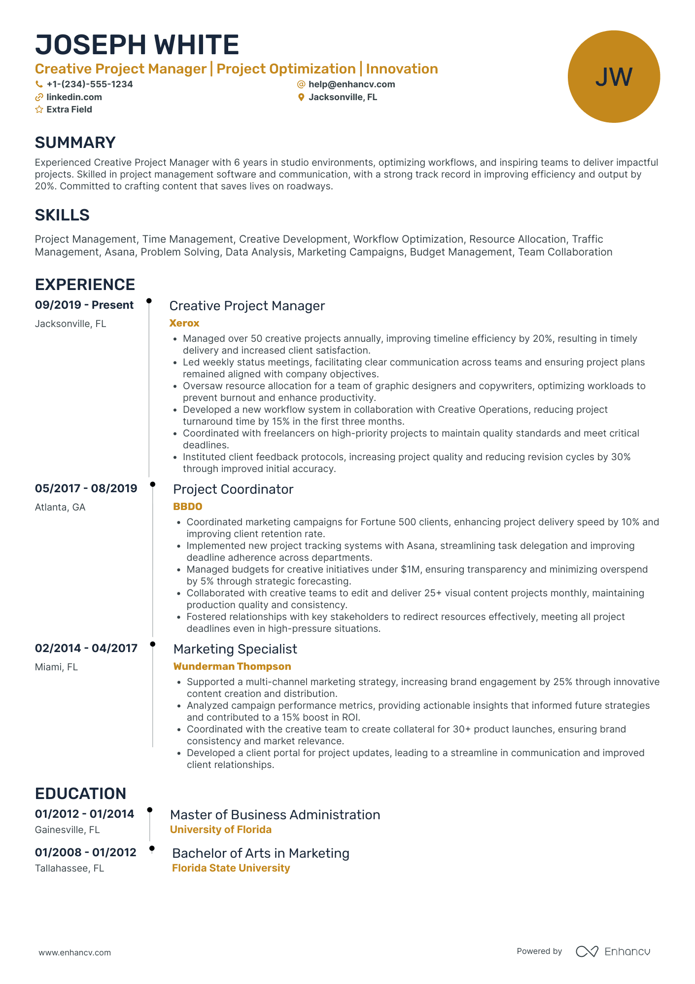 Freelance Graphic Design Project Manager Resume Example