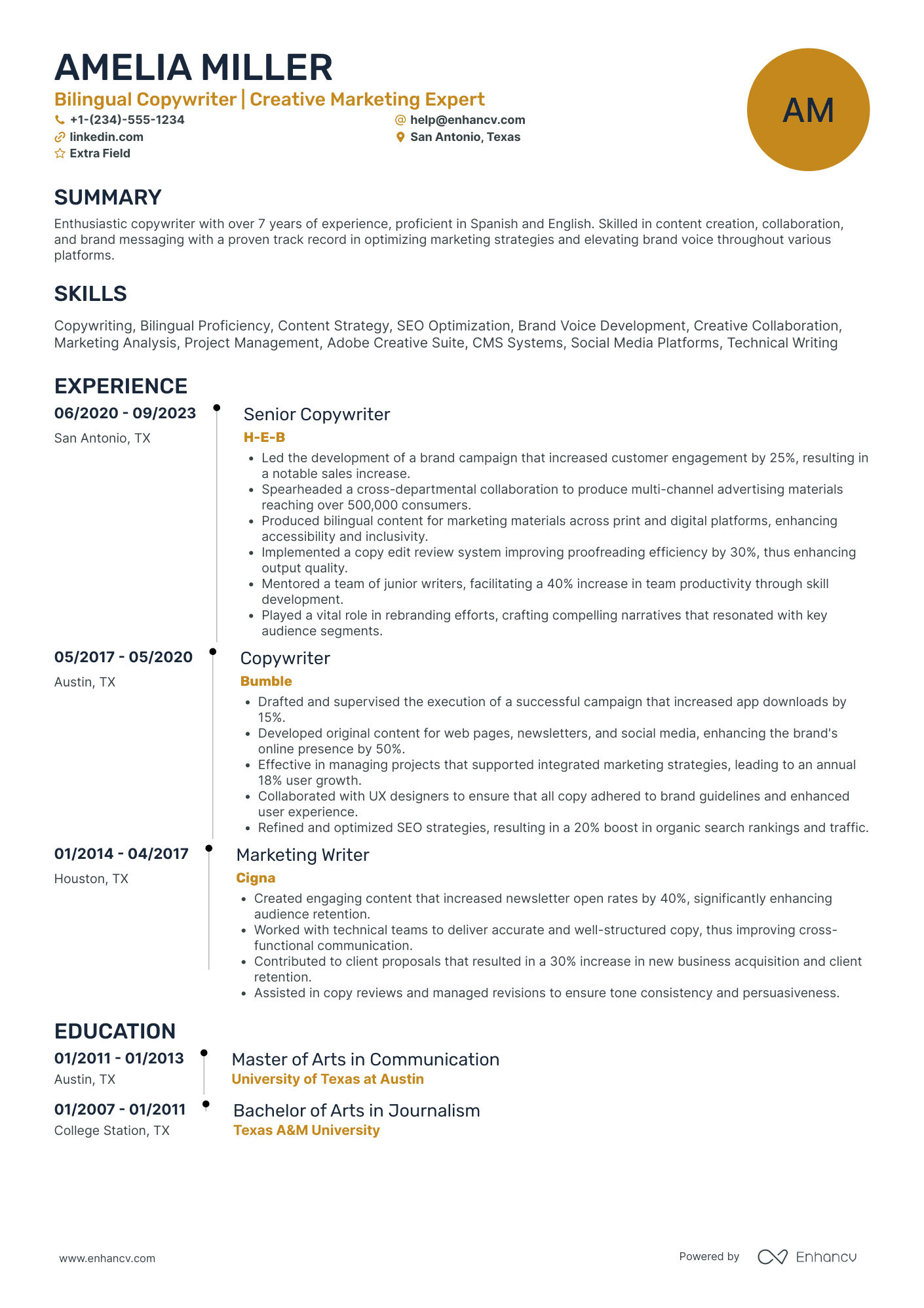 Bilingual Copywriter Resume Example