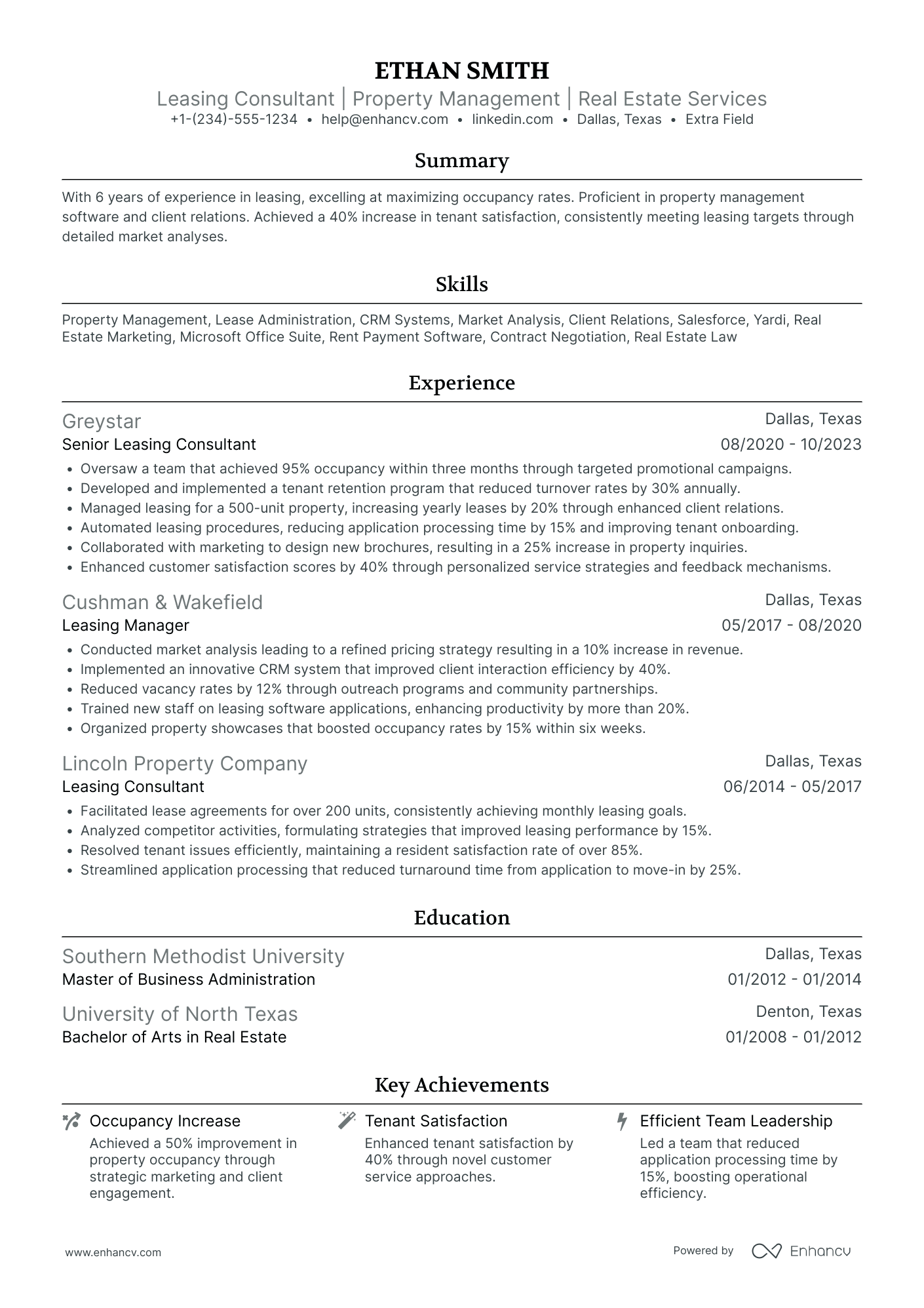 Full Time Leasing Consultant Resume Example