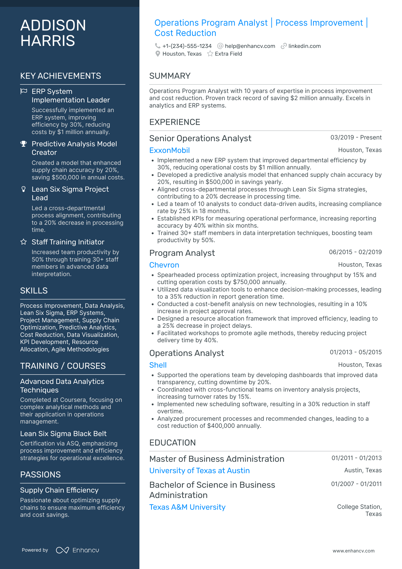 Operations Program Analyst Resume Example